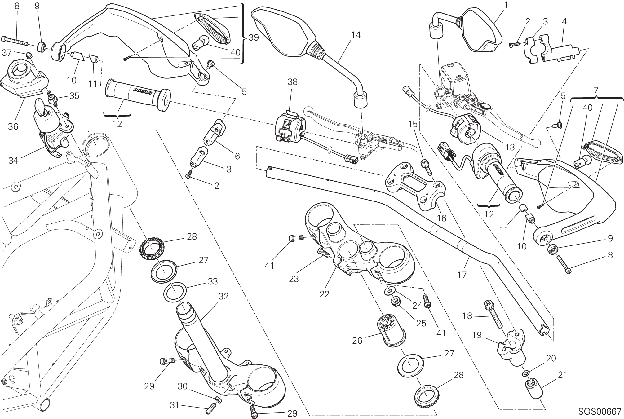 021 GUIDON ET COMMANDES POUR HYPERMOTARD 2013