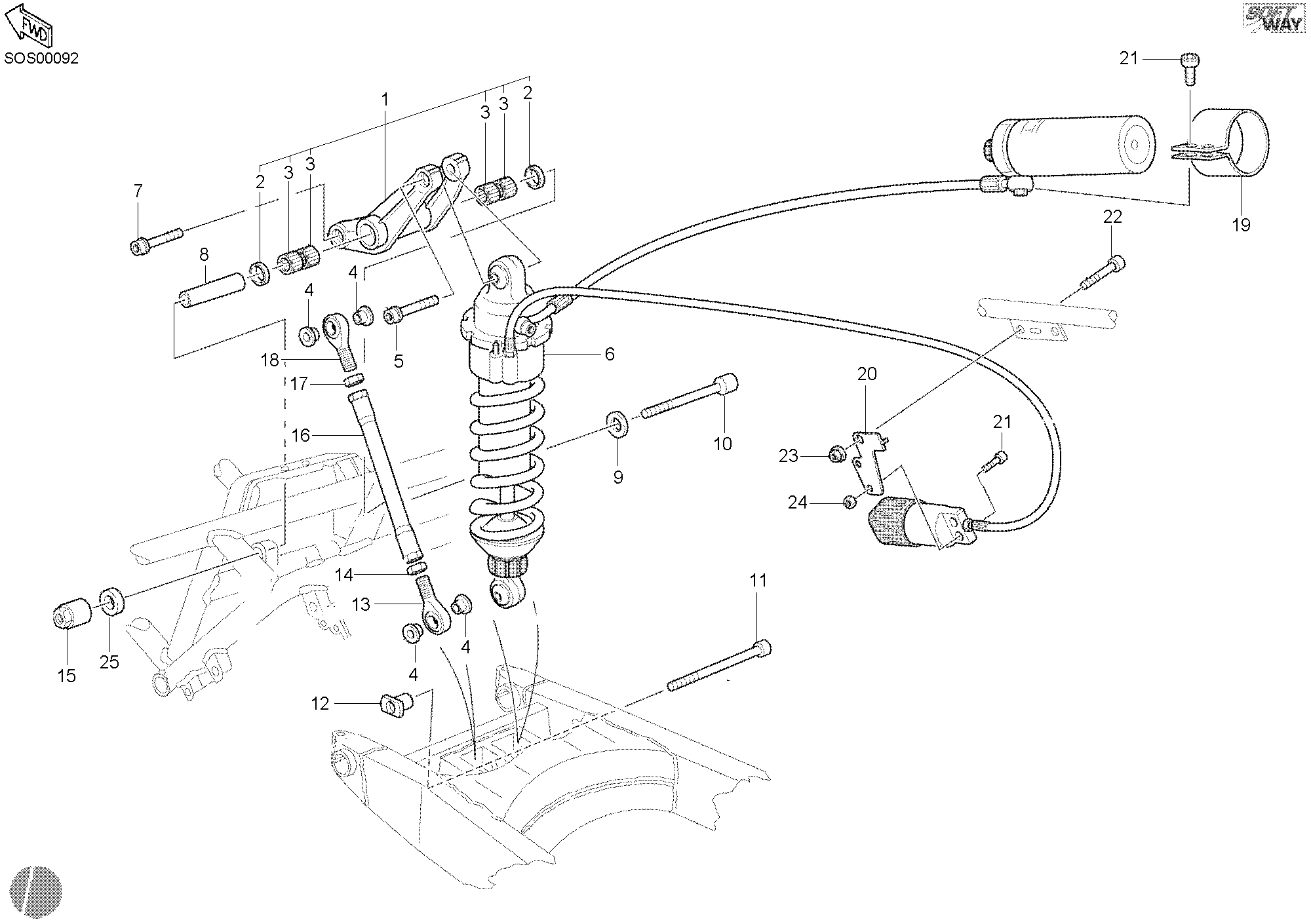035 AMORTISSEUR ARRIERE POUR SPORT TOURING ST4 S 2002