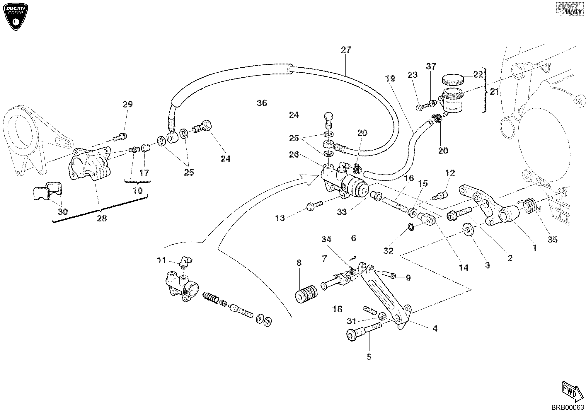 026 SYSTEME DE FREIN ARRIERE POUR SUPERBIKE 998 RS 2002
