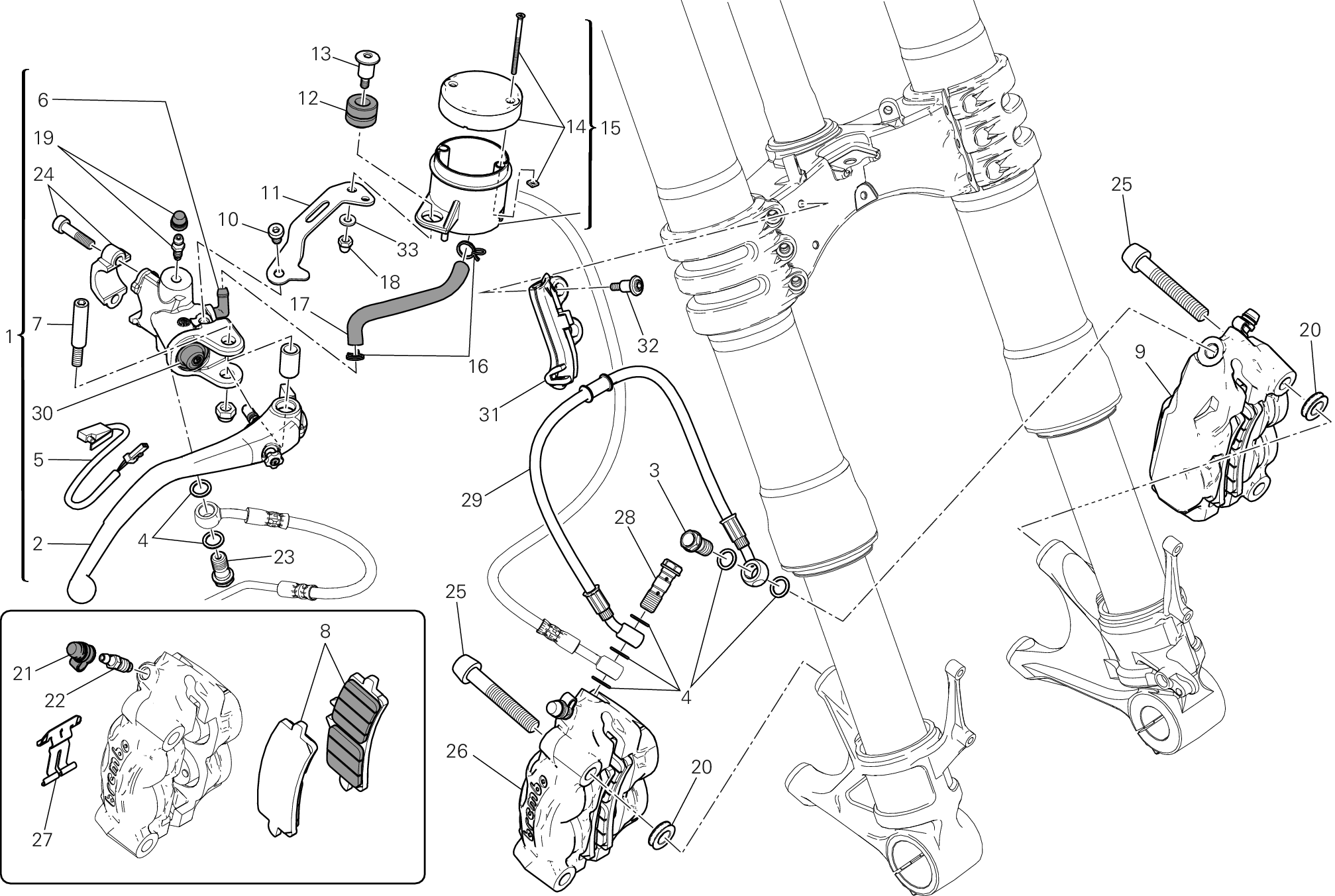 024 SYSTEME DE FREIN AVANT POUR SUPERBIKE 1199 PANIGALE S ABS 2012