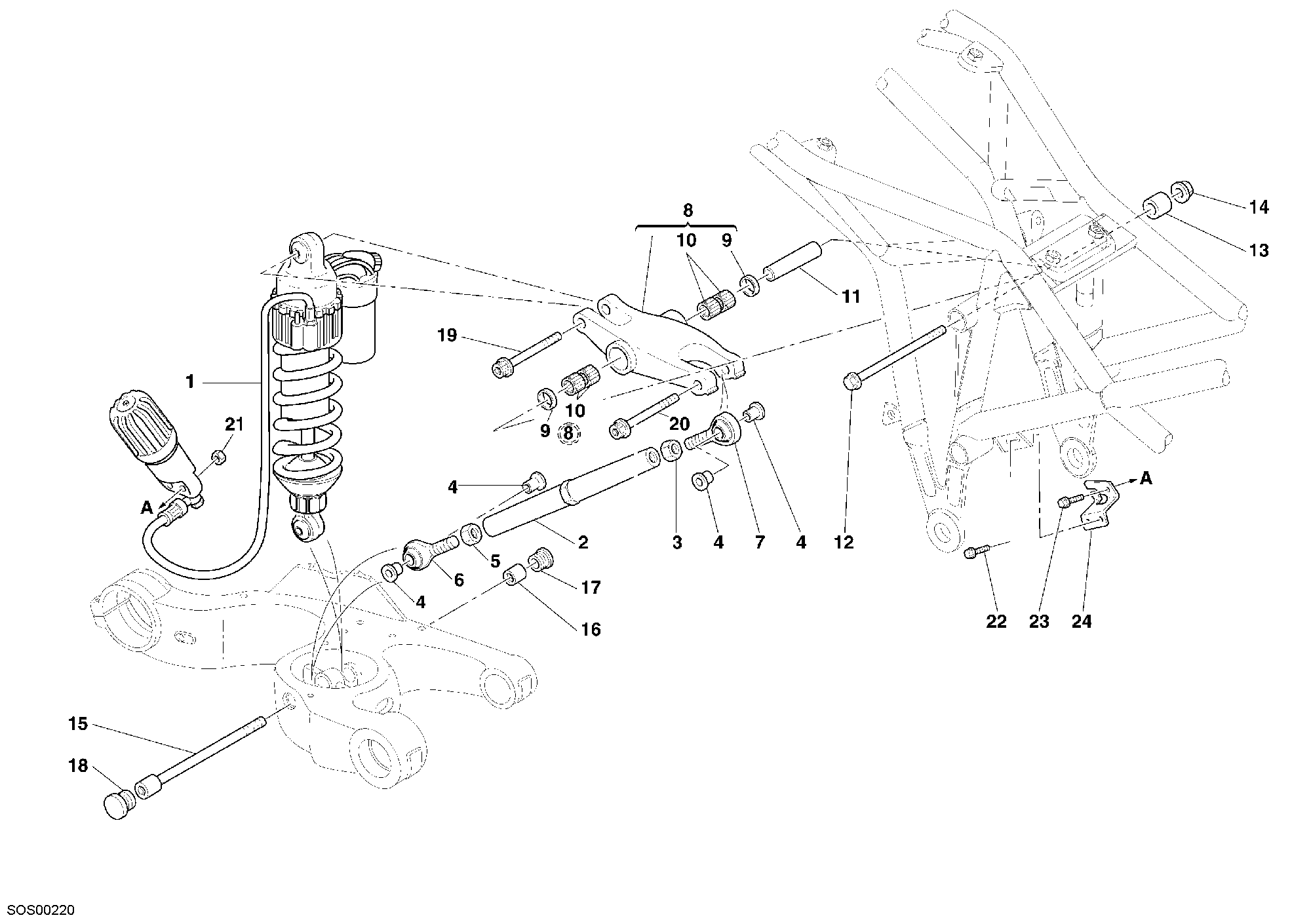033 AMORTISSEUR ARRIERE POUR MULTISTRADA 1100 S 2007
