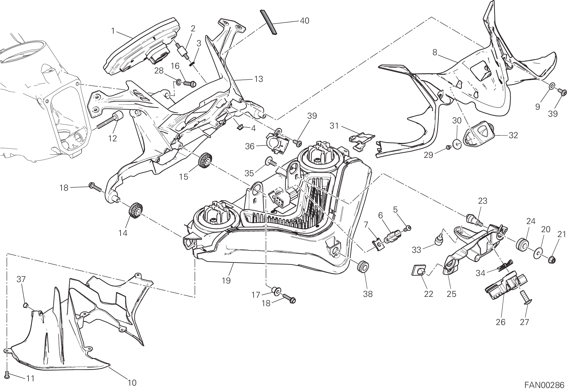 020 FANALE ANTERIORE E CRUSCOTTO POUR SUPERBIKE 1299S ABS 2015
