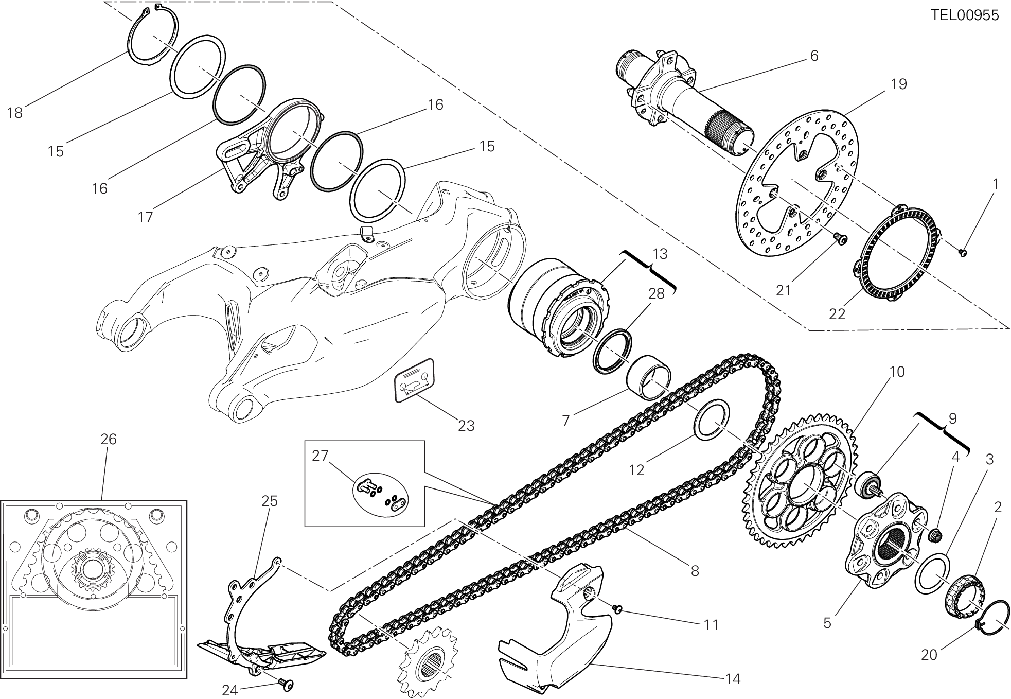 26A PIVOT ROUE ARRIERE POUR SUPERBIKE PANIGALE R 2017
