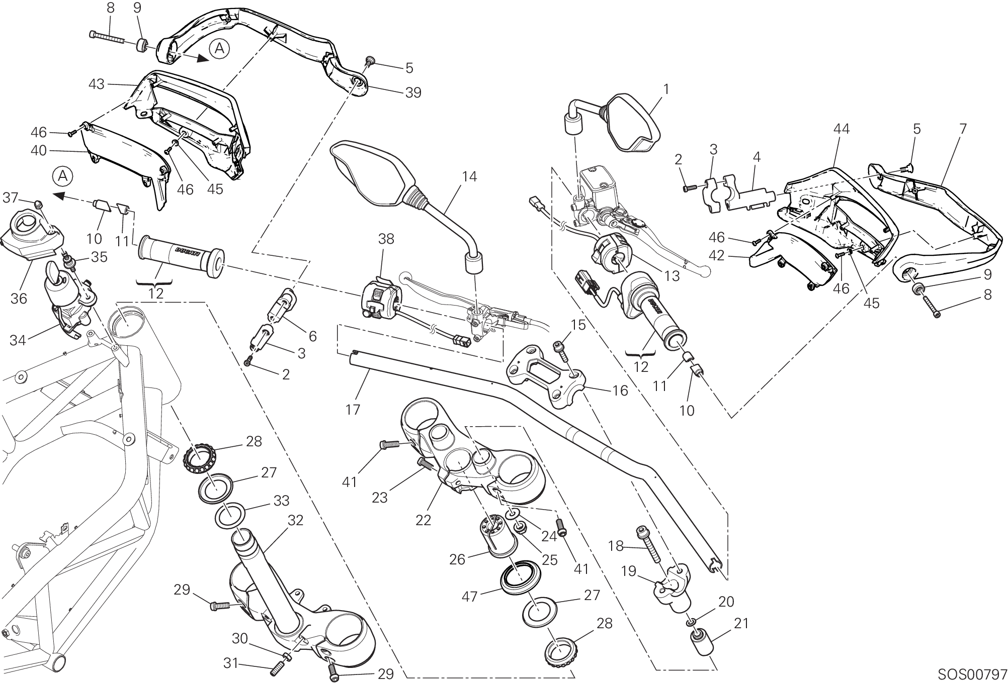 021 GUIDON ET COMMANDES POUR HYPERMOTARD 939 2017
