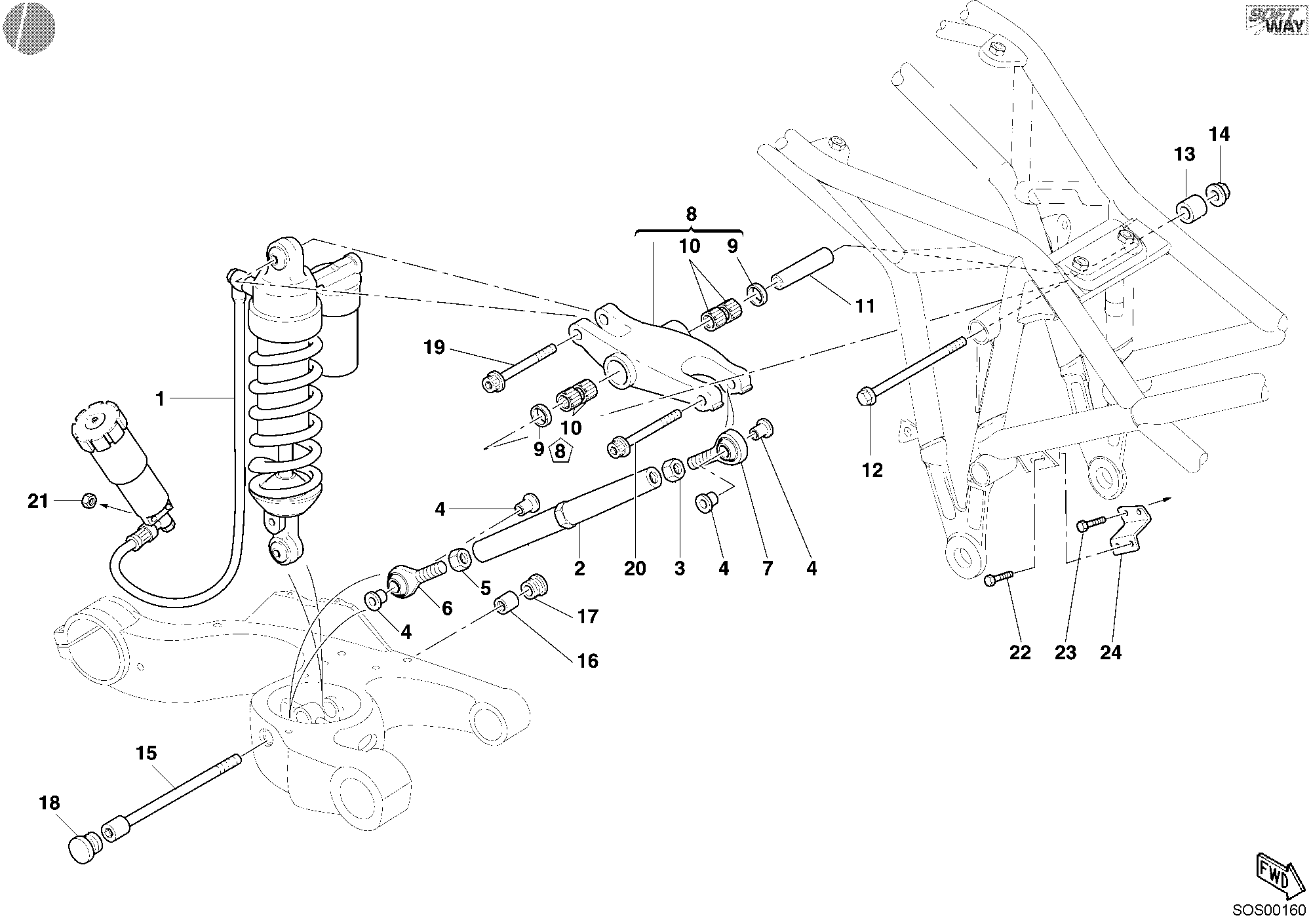033 AMORTISSEUR ARRIERE POUR MULTISTRADA 1000 2003