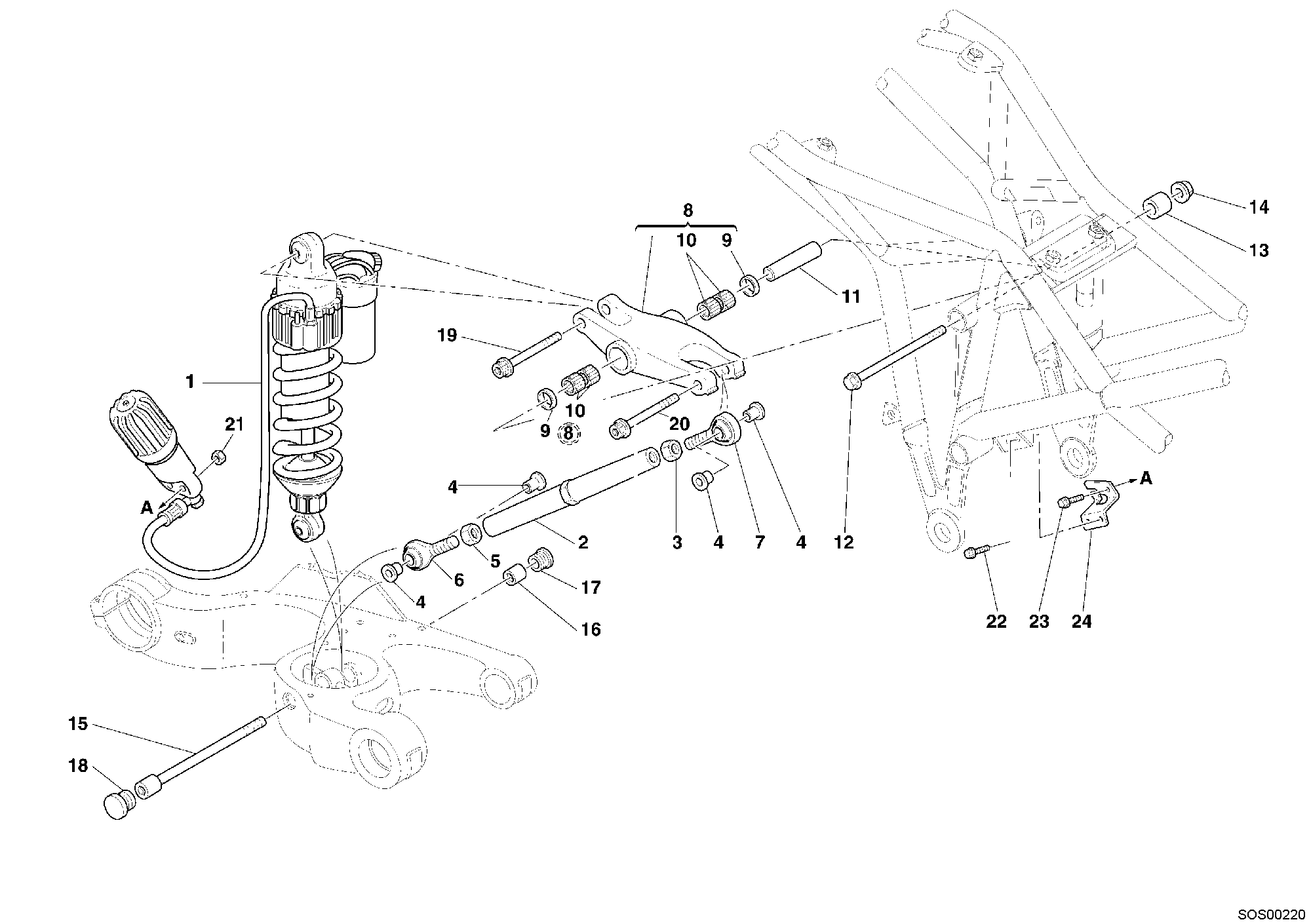 033 AMORTISSEUR ARRIERE POUR MULTISTRADA 1000 S 2005