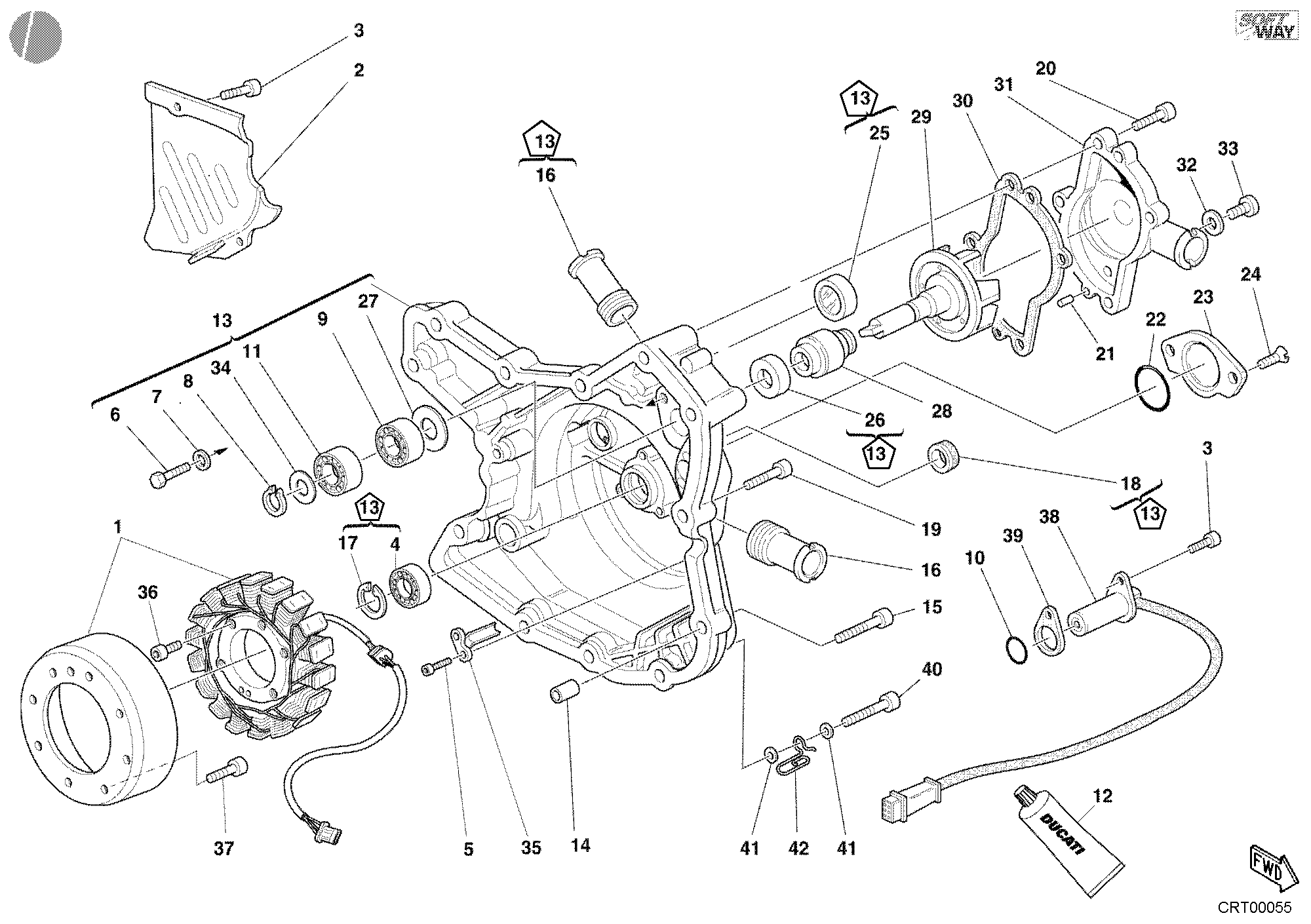 011 COUVERCLE GENERATEUR POMPE EAU POUR SUPERBIKE 748 R SINGLE SEAT 2002