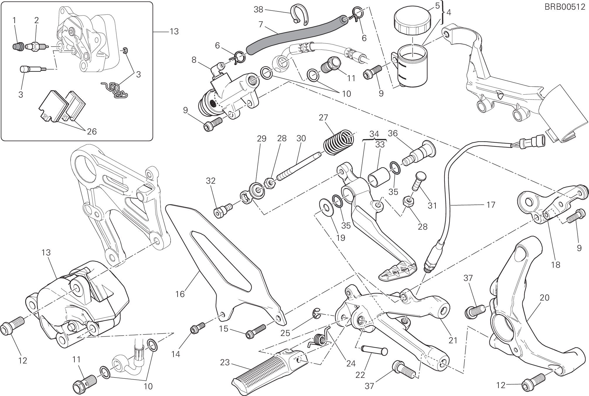 025 SYSTEME DE FREIN ARRIERE POUR SUPERBIKE 959 PANIGALE ABS 2018