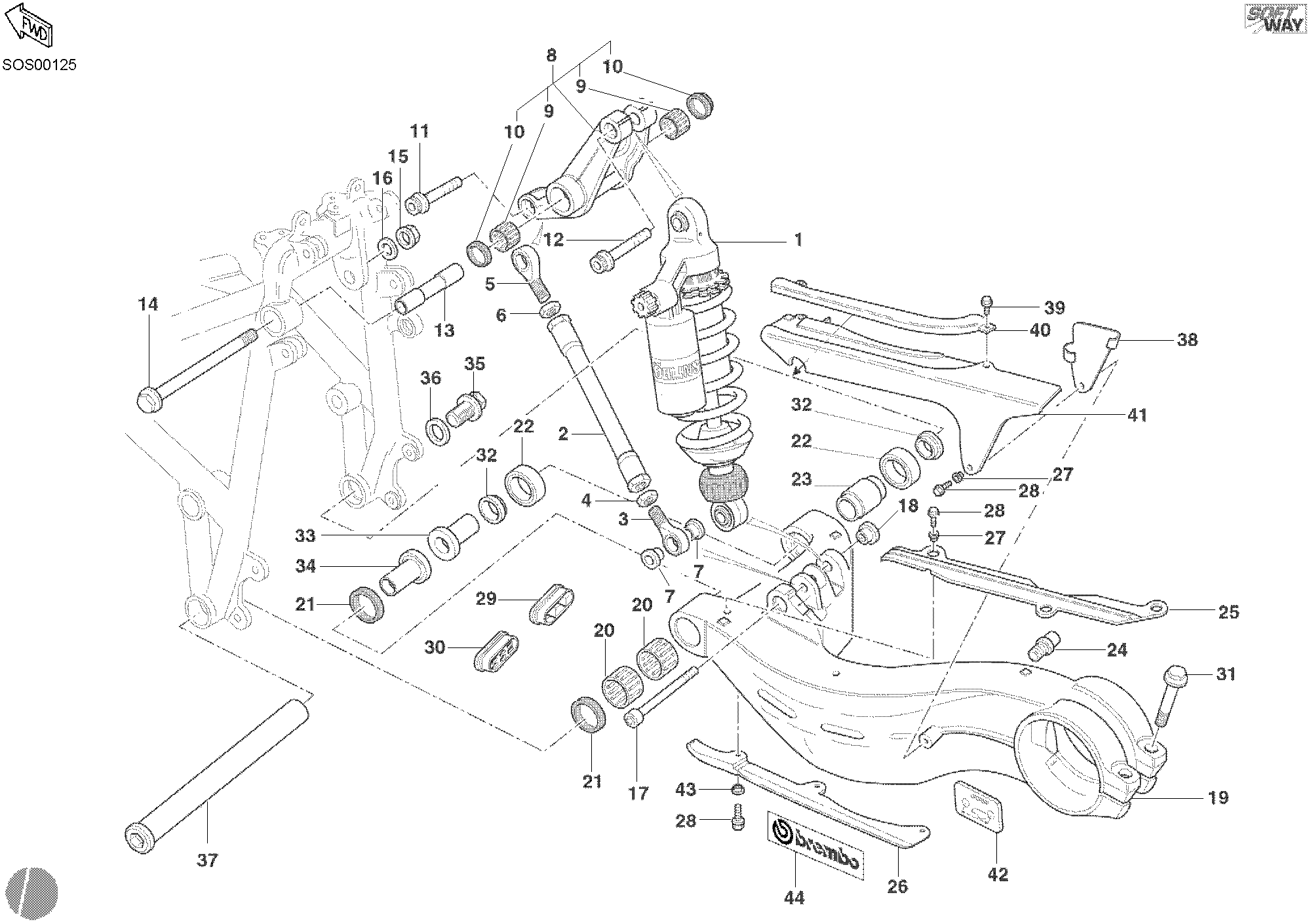 030 AMORTISSEUR ARRIERE POUR SUPERBIKE 998 S BAYLISS 2002