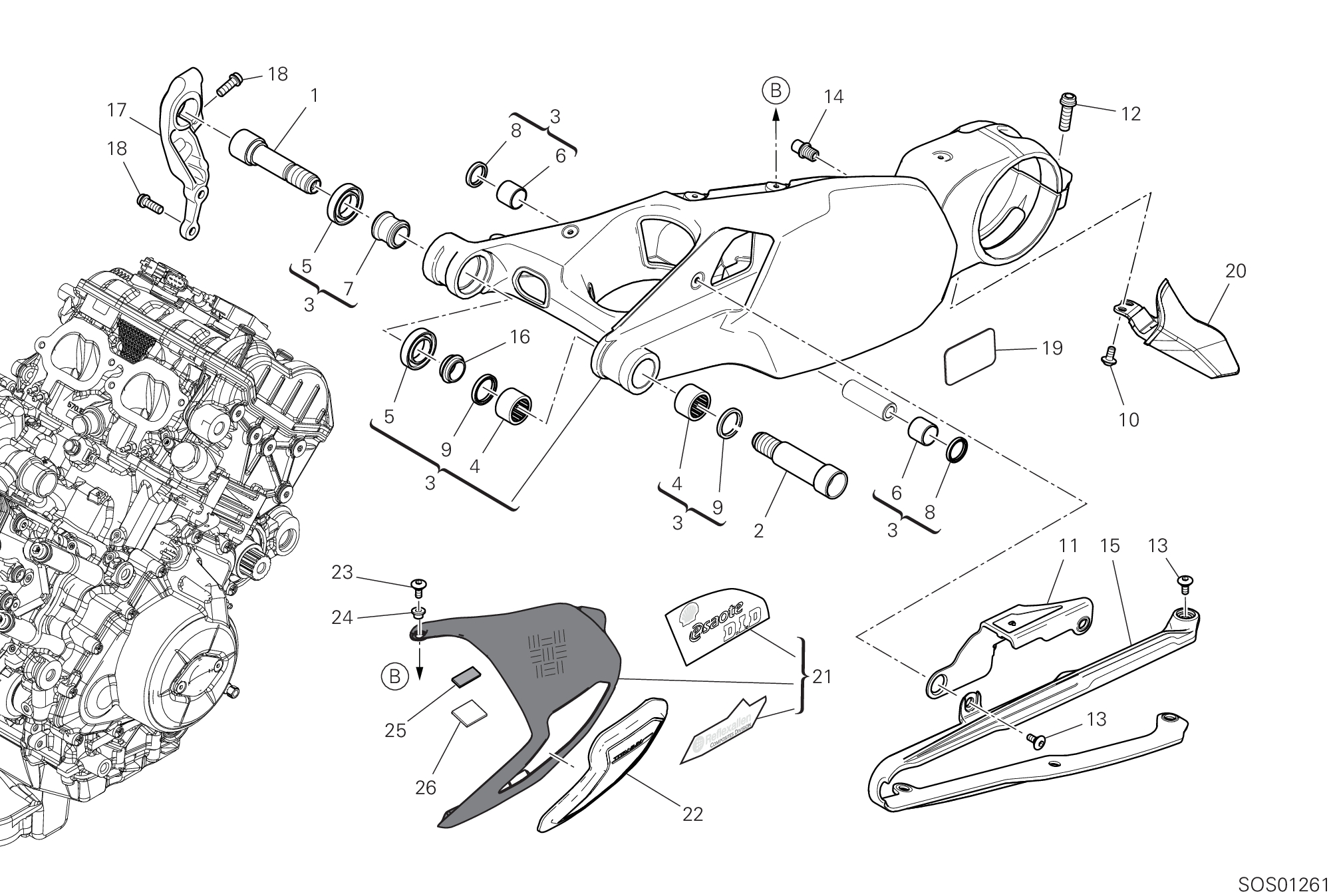 19A BRAS OSCILLANT ARRIERE POUR SUPERBIKE PANIGALE V4 2023 BAGNAIA WORLD CHAMPION REPLICA 2024