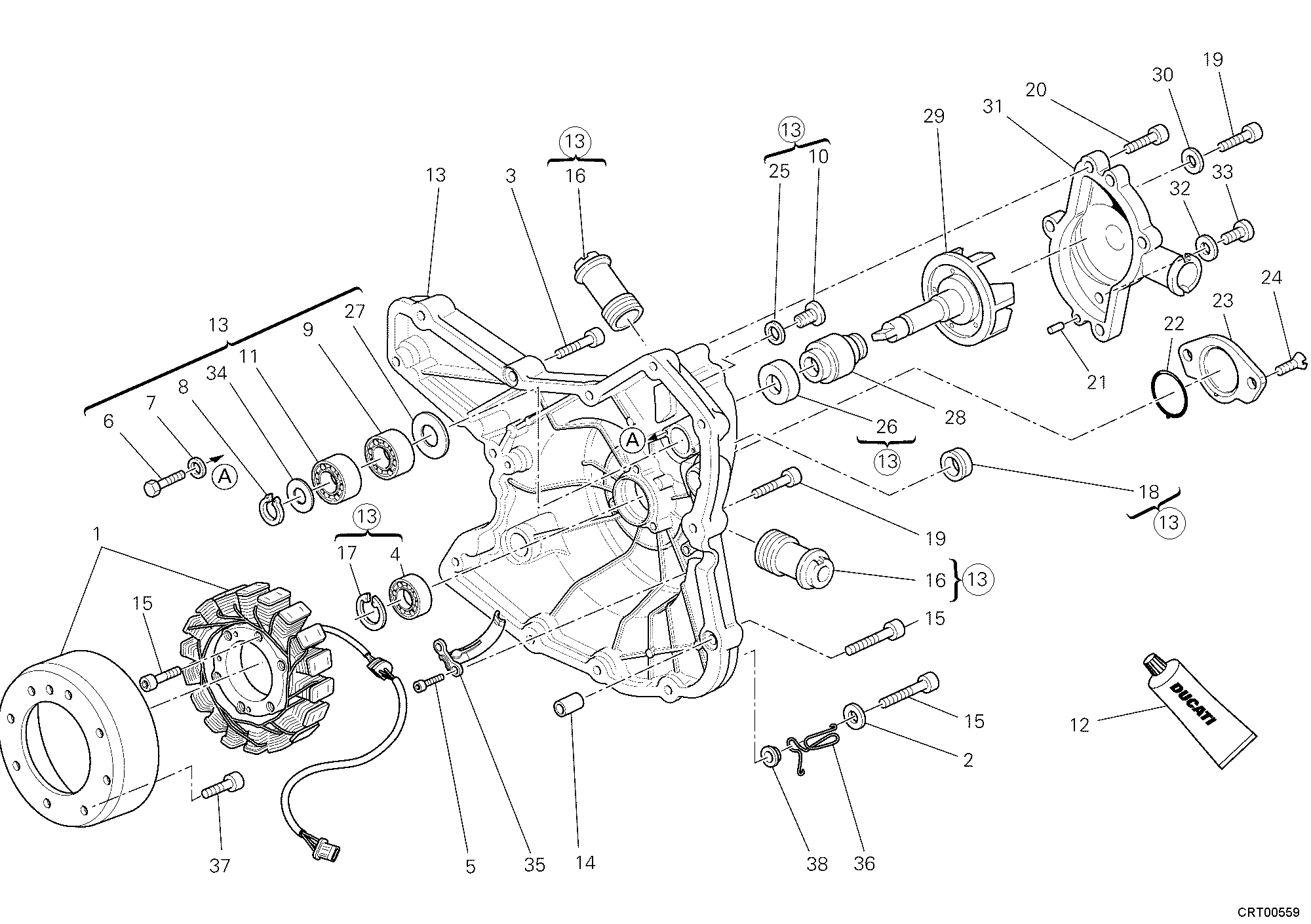 011 COUVERCLE GENERATEUR POMPE EAU POUR SUPERBIKE 848 2009