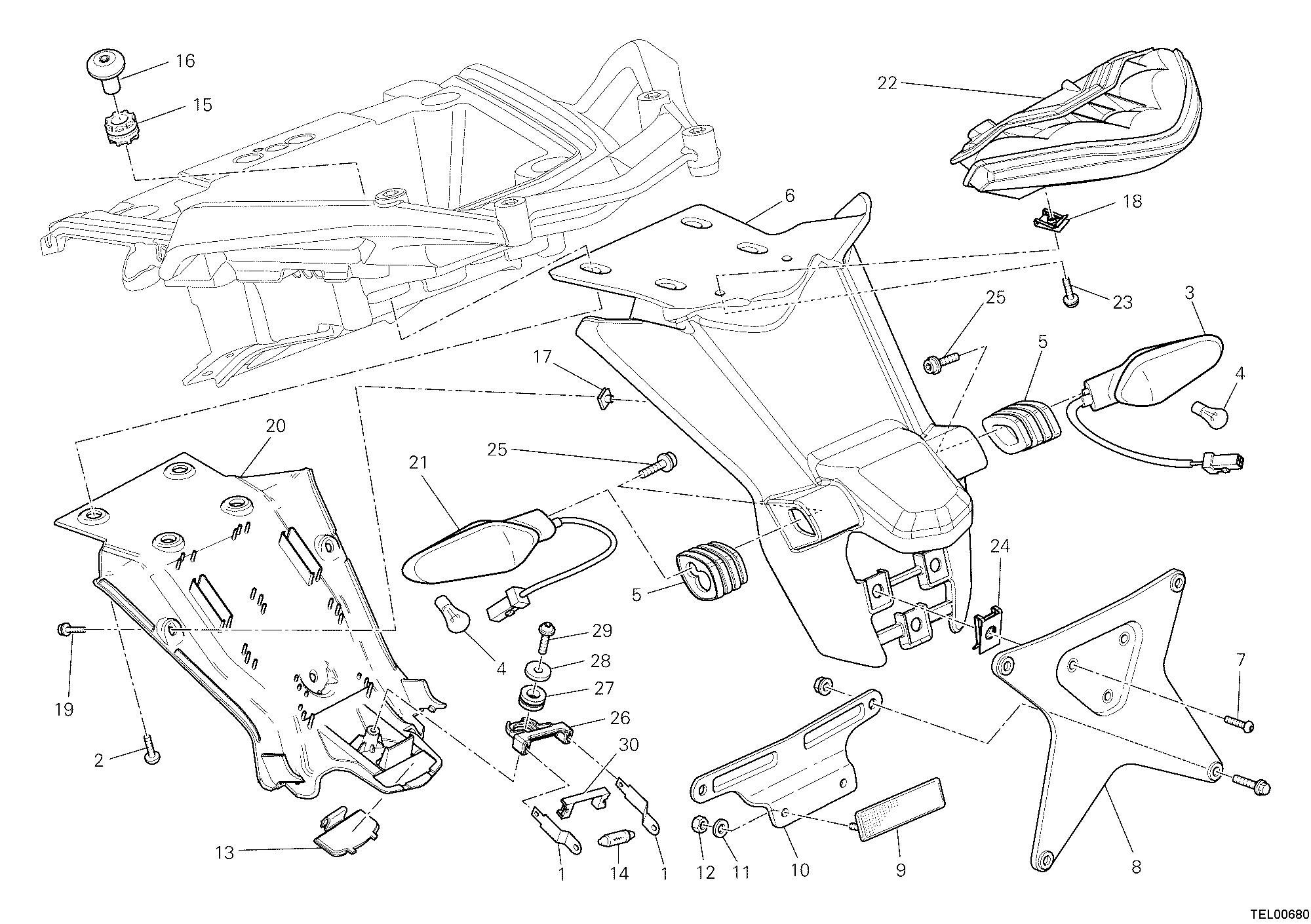 27A SUPPORT PLAQUE IMMATRICUL FEU ARRIERE POUR MULTISTRADA 1200 2011