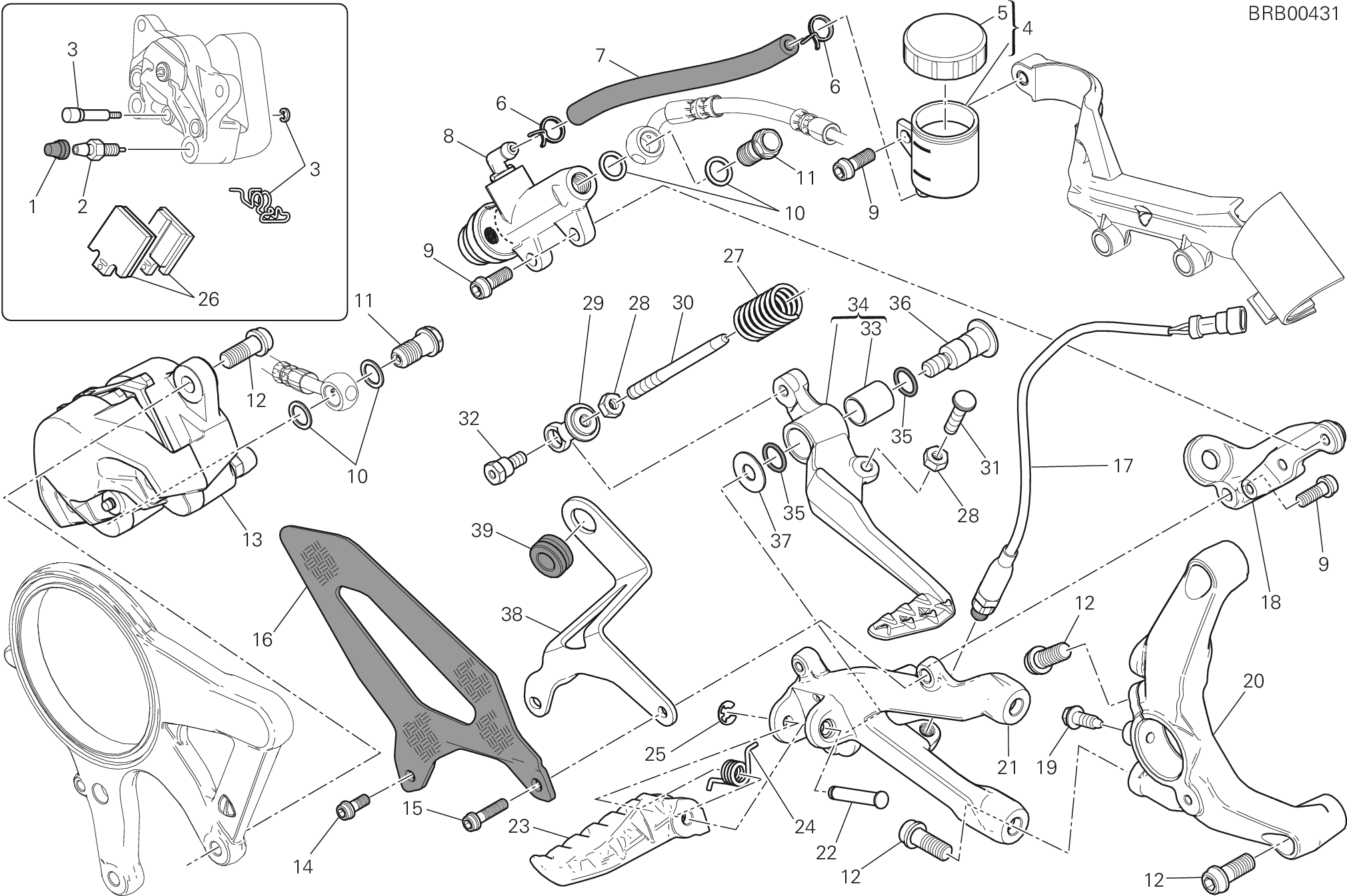 025 SYSTEME DE FREIN ARRIERE POUR SUPERBIKE 1199 PANIGALE R 2013