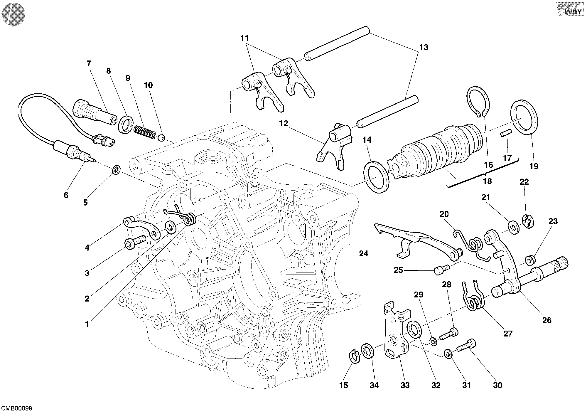 002 TAMBOUR CHANGEMENT VITESSE FOURCHETTE POUR MONSTER S2R 800 DARK 2006