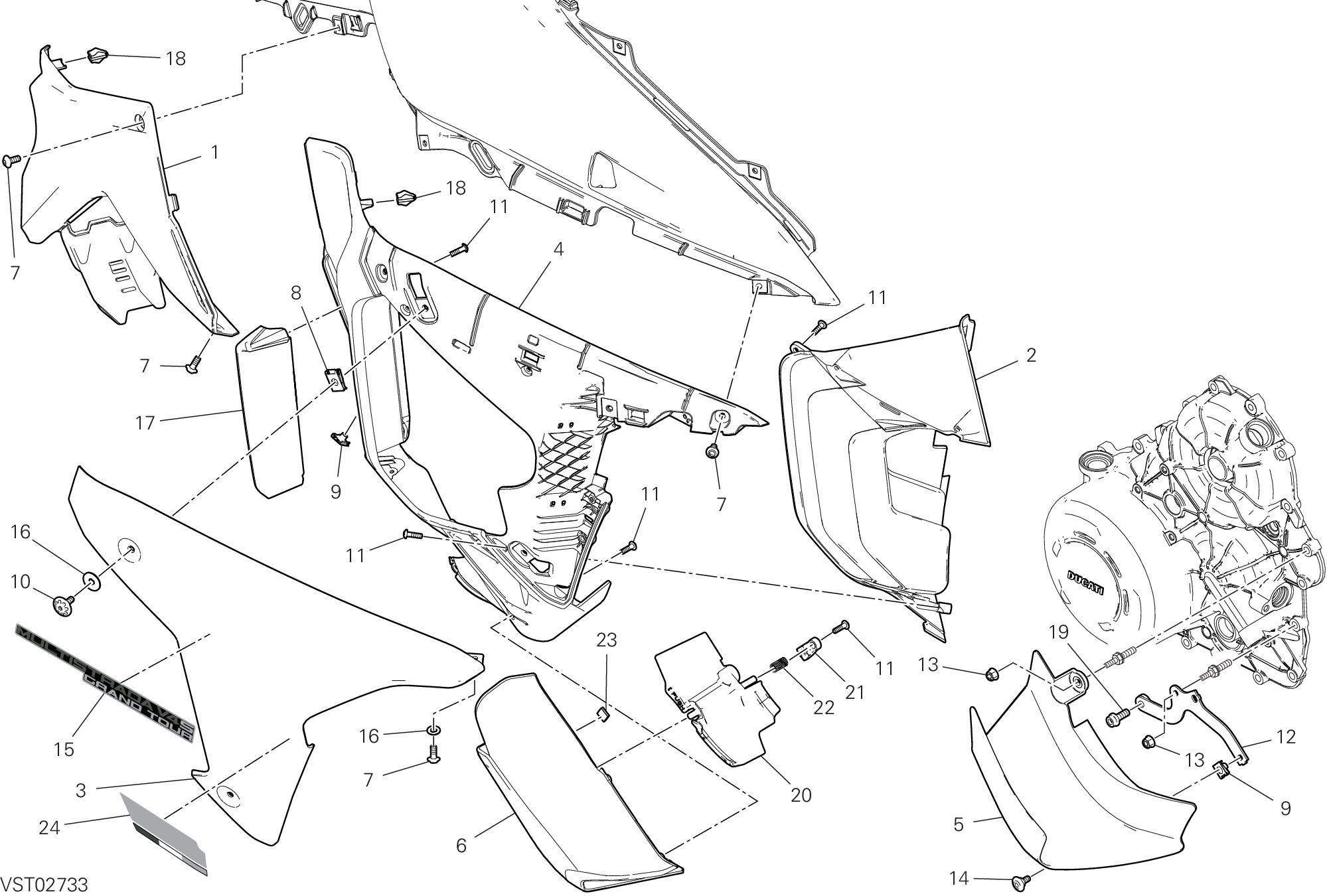 37E PANNEAU LATERAL DROIT POUR MULTISTRADA V4 GRAND TOUR 2024
