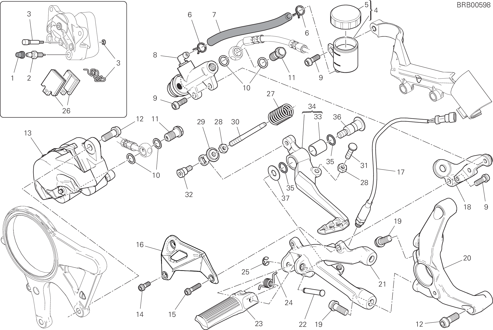 025 SYSTEME DE FREIN ARRIERE POUR SUPERBIKE 1299R FINAL EDITION 2018