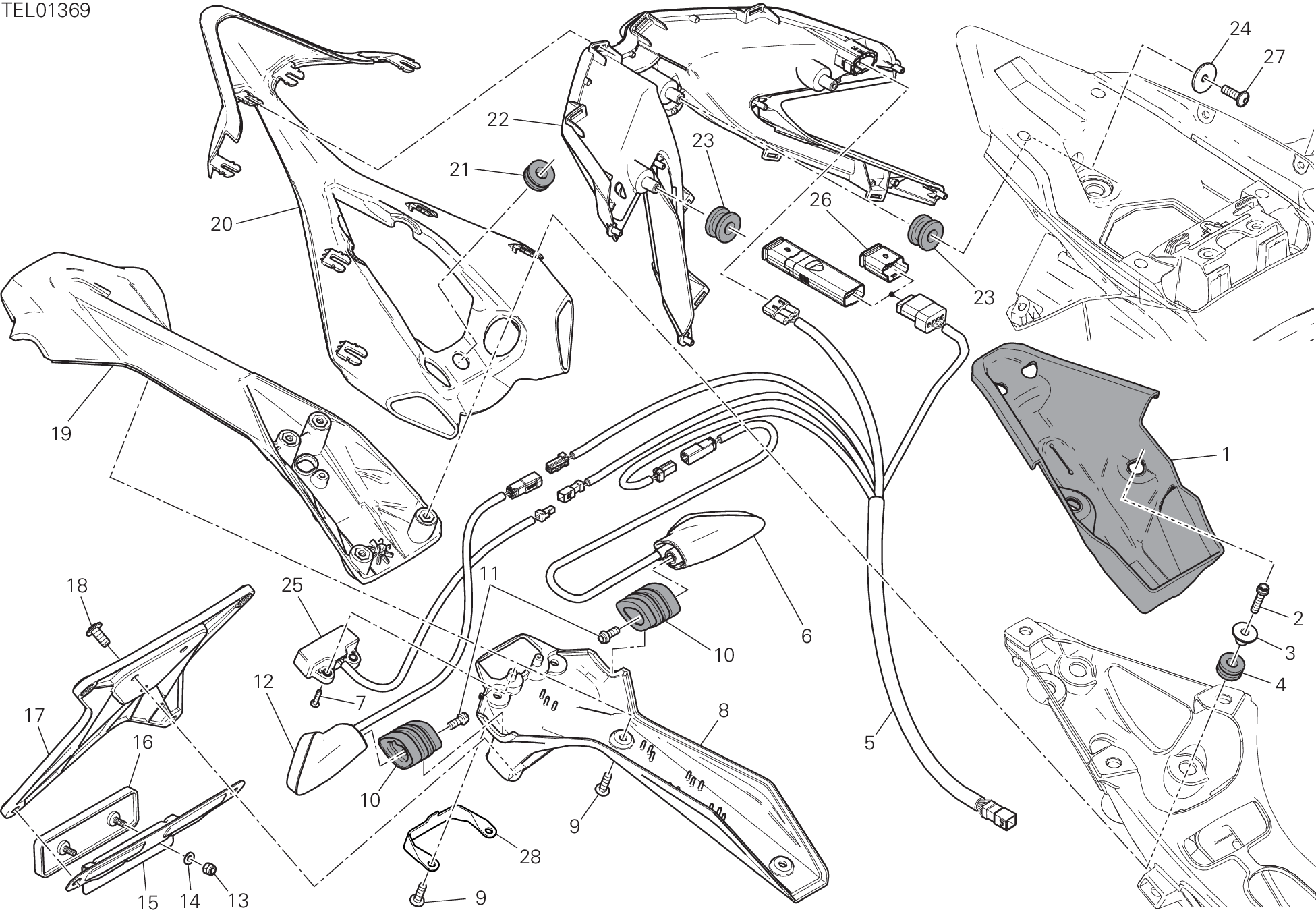 27A SUPPORT PLAQUE IMMATRICUL FEU ARRIERE POUR SUPERBIKE 1299R FINAL EDITION 2018