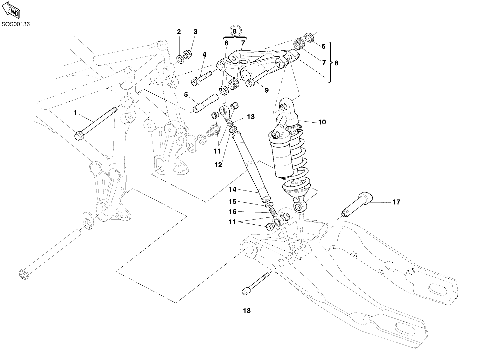 028 AMORTISSEUR ARRIERE POUR SUPERBIKE 749 2003