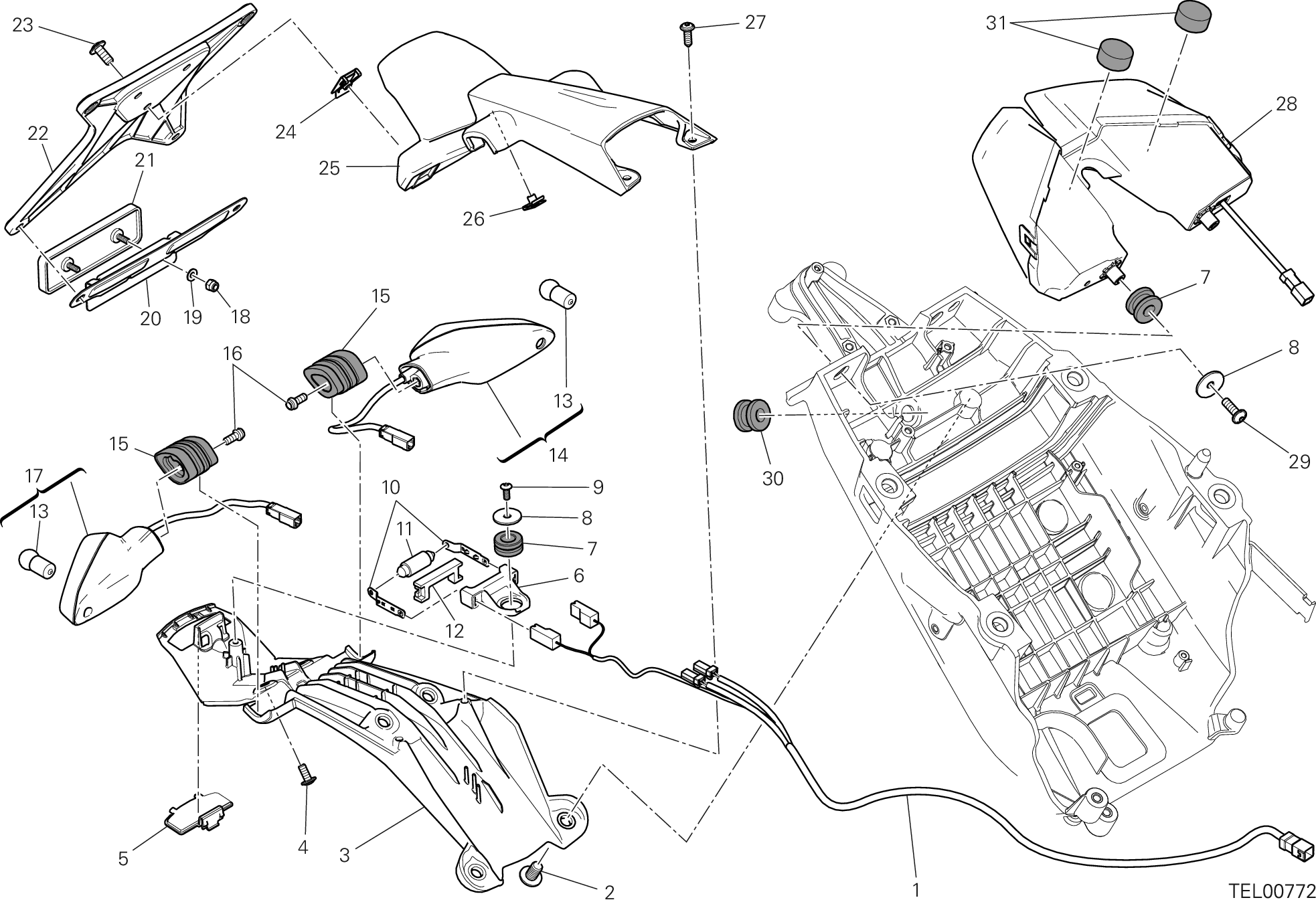 27B SUPPORT PLAQUE IMMATRICUL FEU ARRIERE POUR HYPERMOTARD 2013