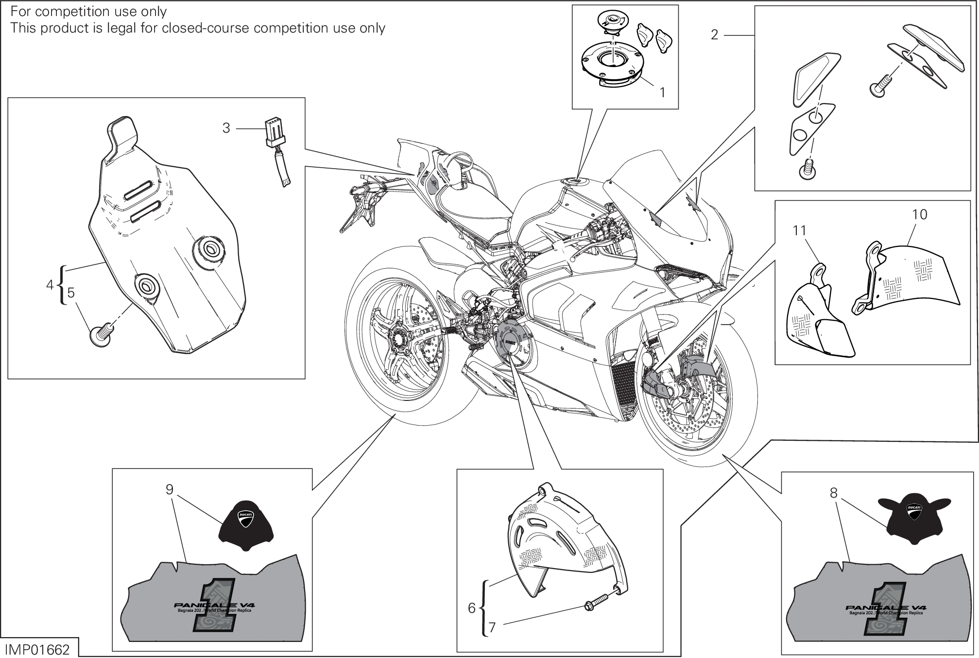 39A ACCESSOIRES POUR SUPERBIKE PANIGALE V4 2023 BAGNAIA WORLD CHAMPION REPLICA 2024