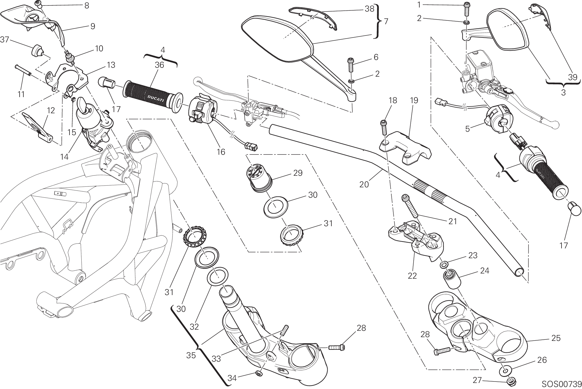 021 GUIDON ET COMMANDES POUR MONSTER 821 2015
