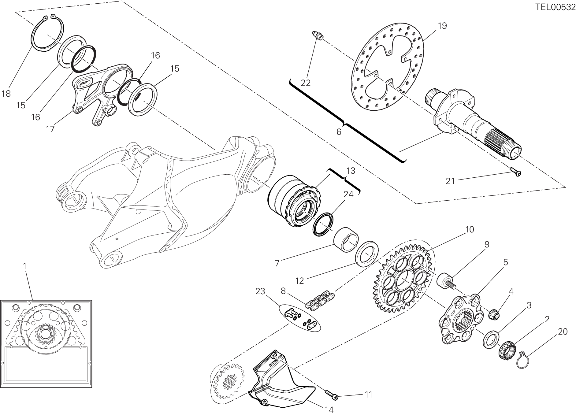 26A PIVOT ROUE ARRIERE POUR SUPERBIKE 1098 R 2008