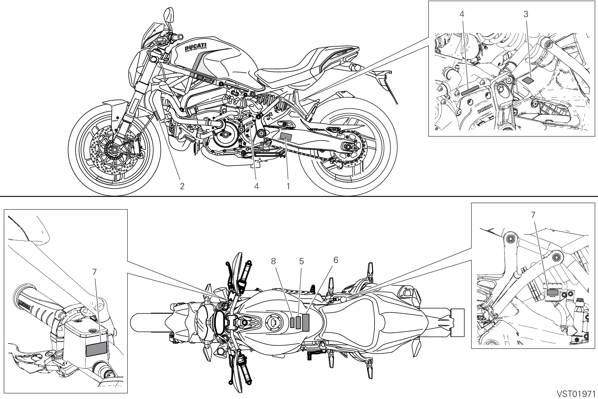 036 POSITIONNEMENT DE PLACEMENT POUR MONSTER 821 STEALTH 2019