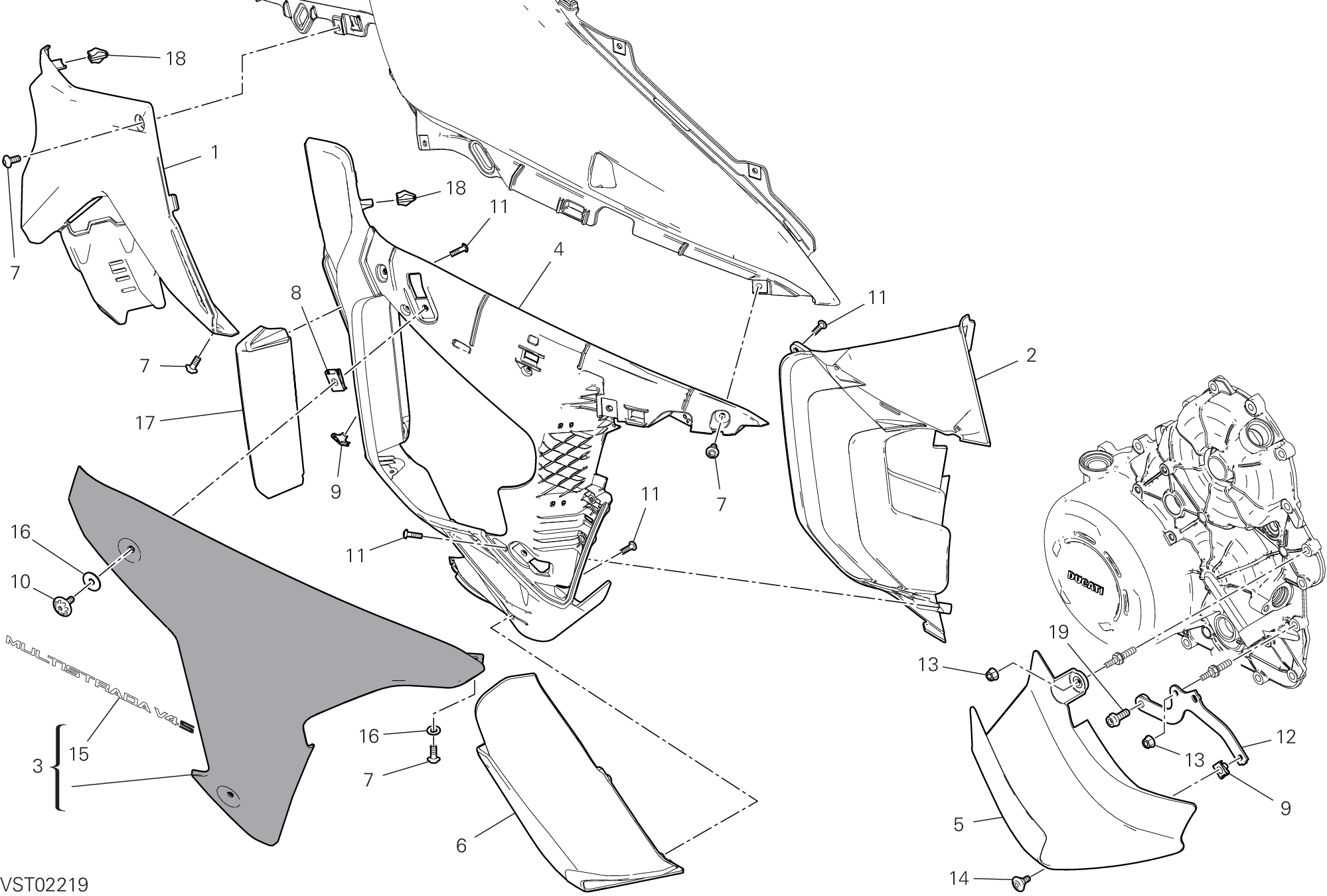 37E PANNEAU LATERAL DROIT POUR MULTISTRADA V4S SPORT 2022