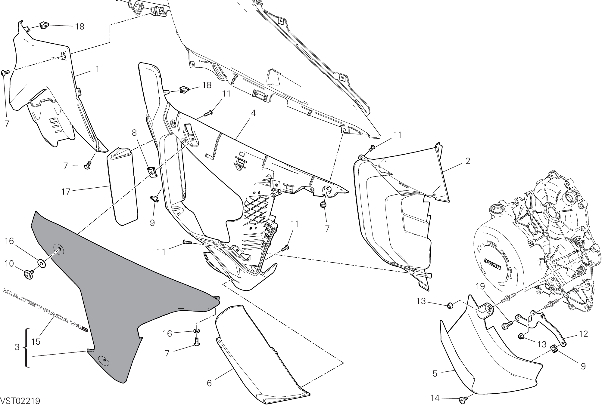 37E PANNEAU LATERAL DROIT POUR MULTISTRADA V4S SPORT 2021