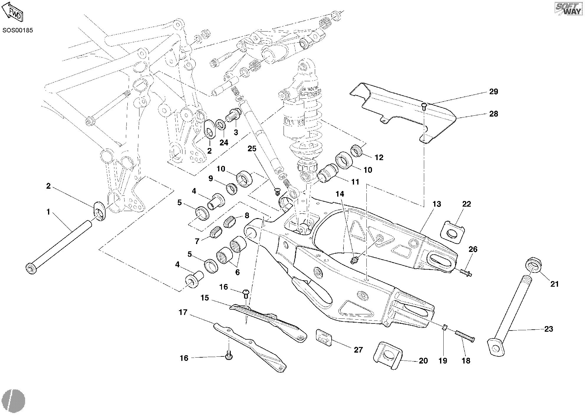 28A BRAS OSCILLANT POUR SUPERBIKE 749 R 2005