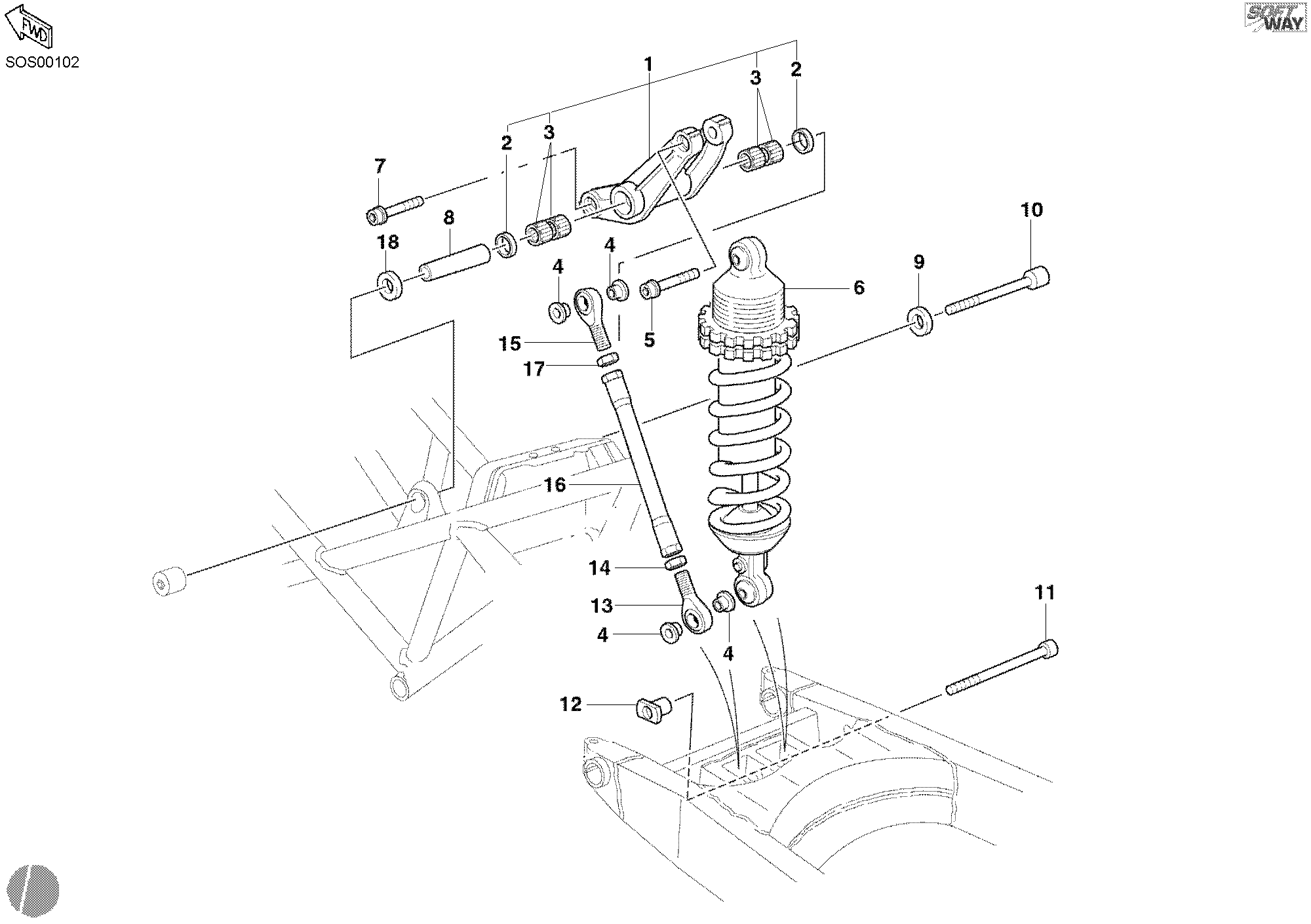 33A AMORTISSEUR ARRIERE M620S POUR MONSTER 620 2002
