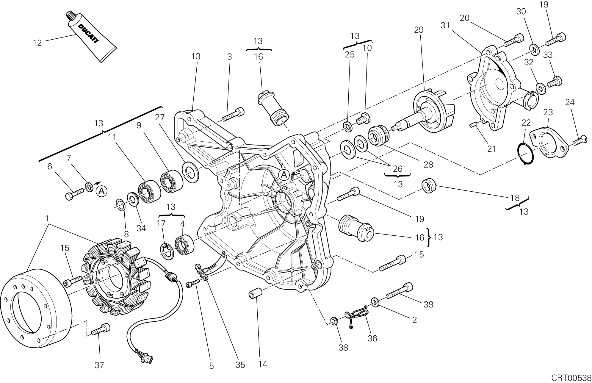 011 COUVERCLE GENERATEUR POMPE EAU POUR SUPERBIKE 848 2010