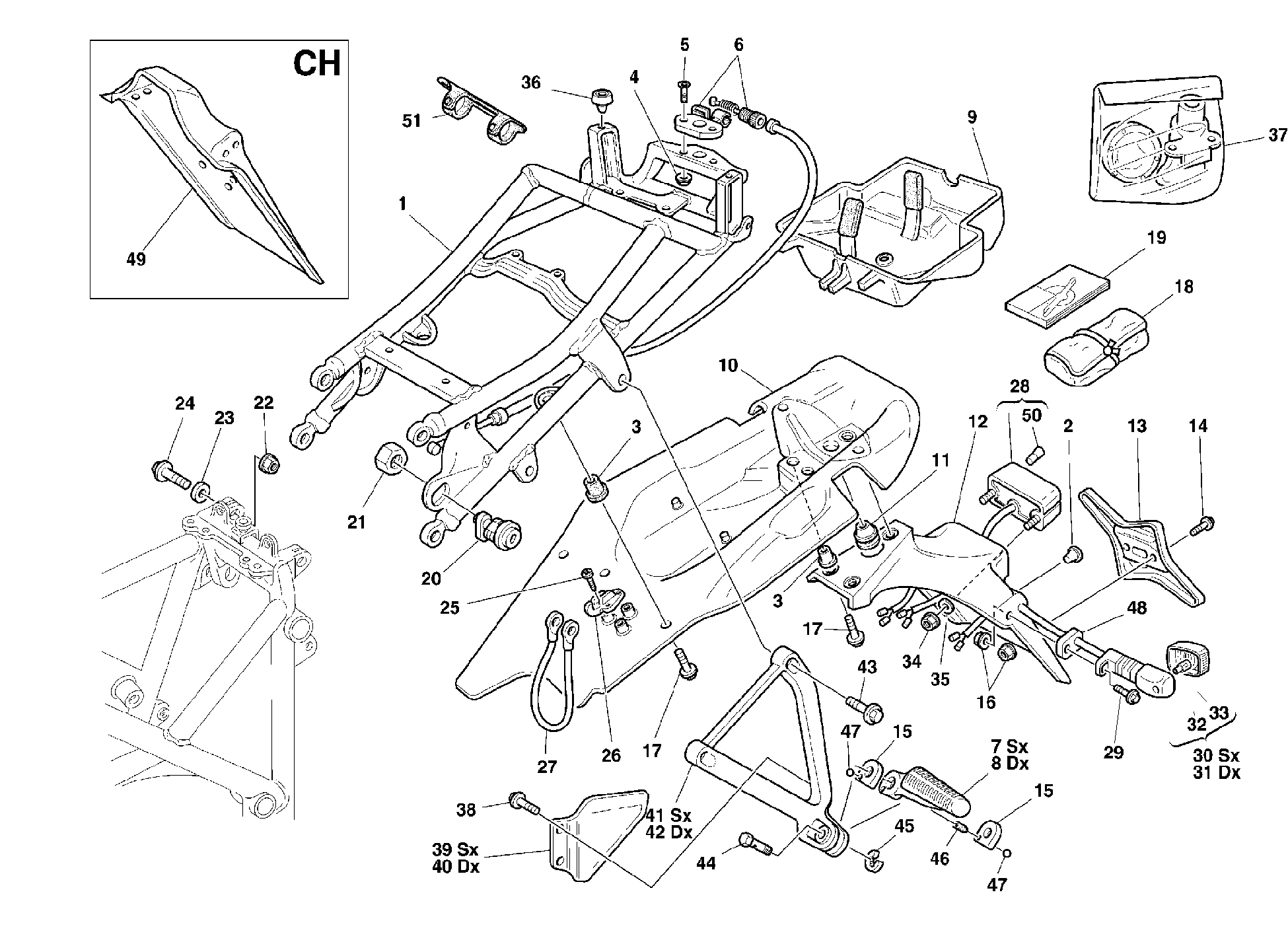 029 CADRE ARRIERE POUR SUPERBIKE 996 2000