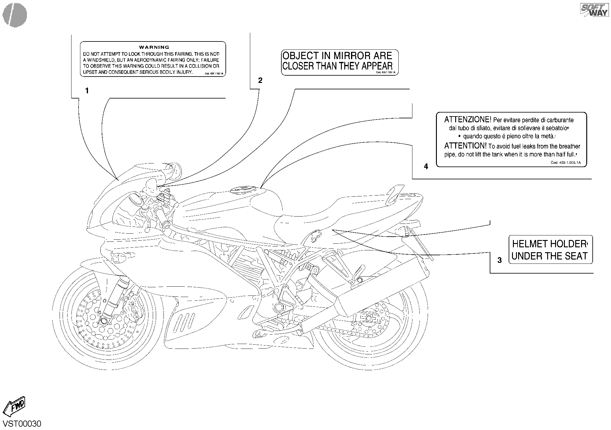 041 ETIQUETTES AVERTISSEMENT USA POUR SUPERSPORT 1000 SS 2003