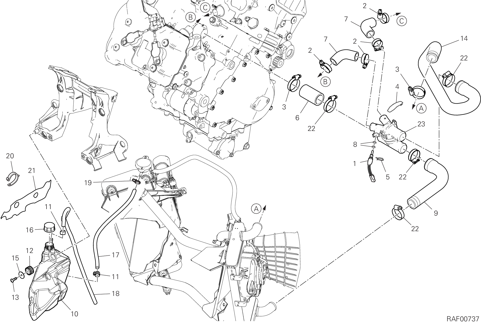 25C CIRCUIT DE REFROIDISSEMENT POUR MULTISTRADA V4 PIKES PEAK 2022