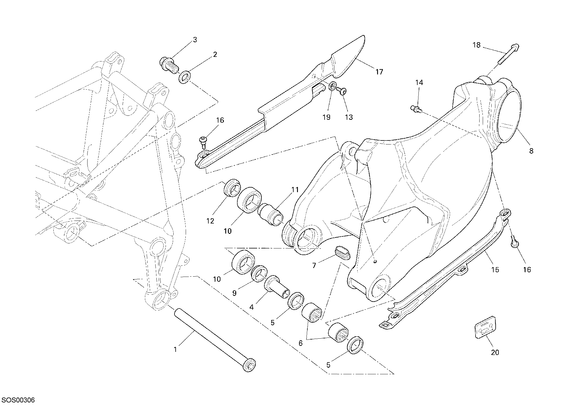 28A BRAS OSCILLANT POUR SUPERBIKE 1098 S TRICOLORE 2007