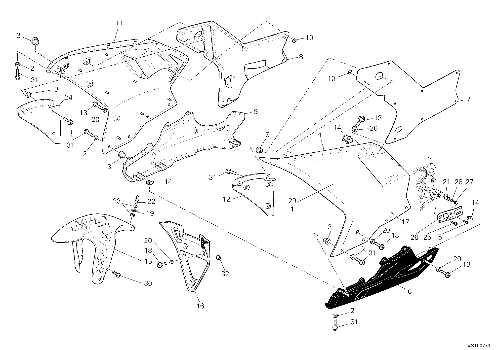 34A HABILLAGE POUR SUPERBIKE 1098 S TRICOLORE 2008
