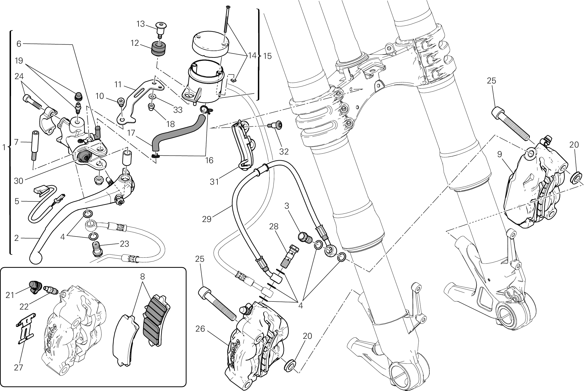 024 SYSTEME DE FREIN AVANT POUR SUPERBIKE 1199 PANIGALE ABS 2012
