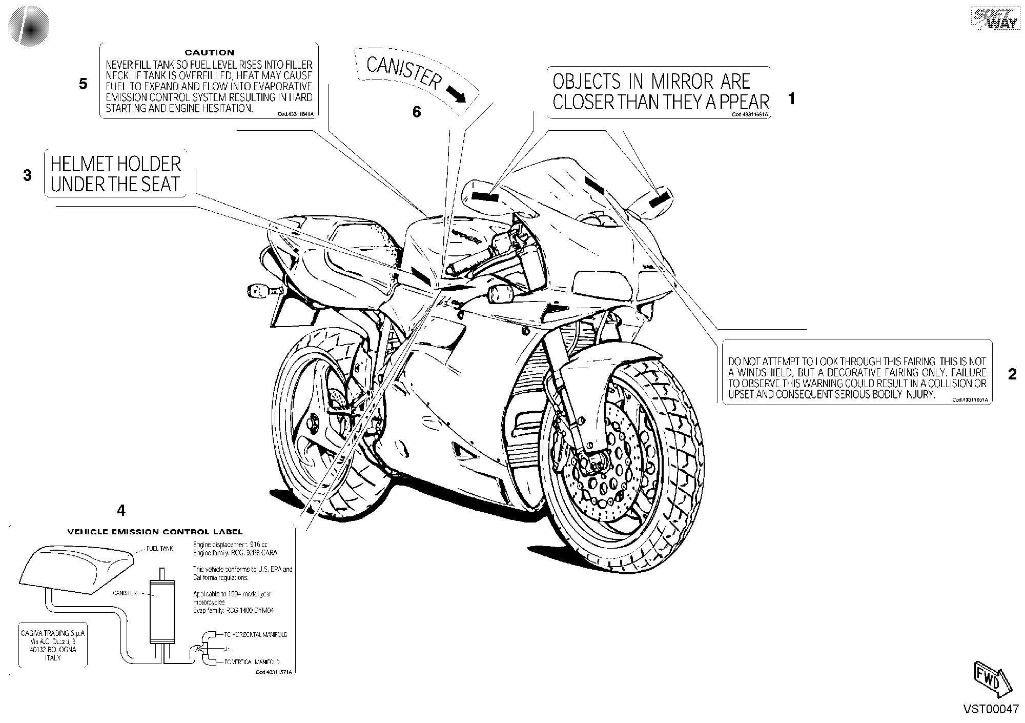 038 ETIQUETTES AVERTISSEMENT USA POUR SUPERBIKE 748 E 2002