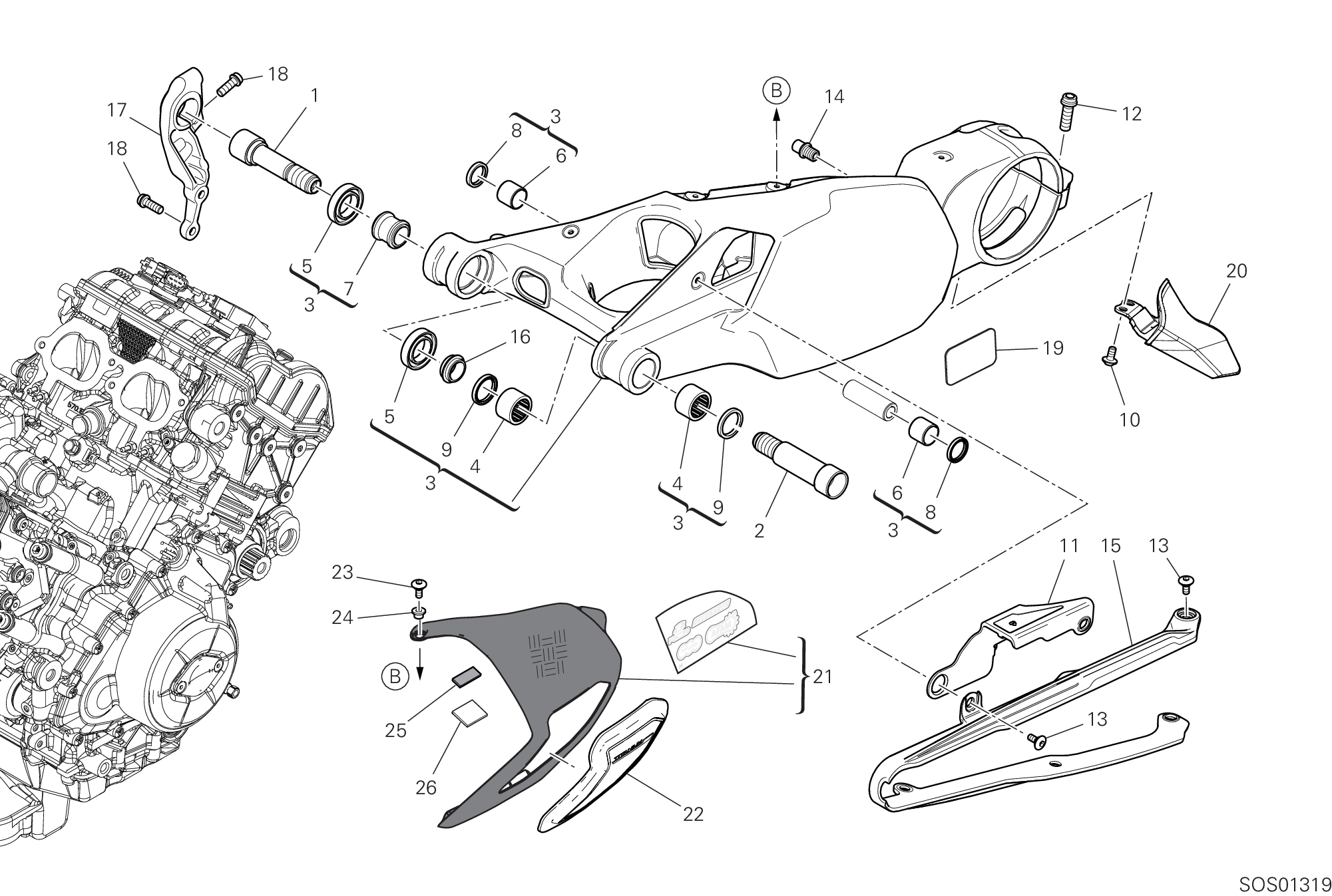 19A BRAS OSCILLANT ARRIERE POUR SUPERBIKE PANIGALE V4 2023 MARTIN RACING REPLICA 2024