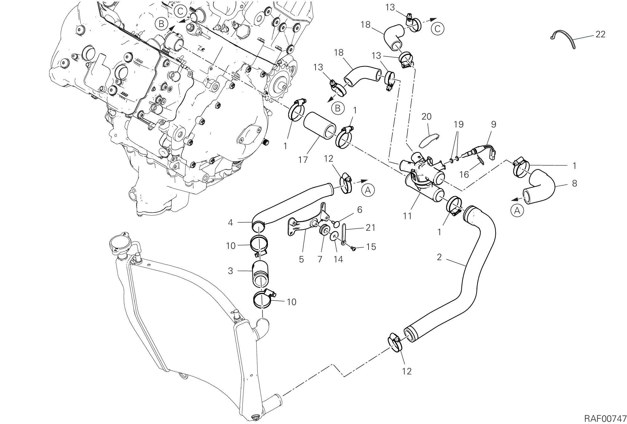 25C CIRCUIT DE REFROIDISSEMENT POUR SUPERBIKE PANIGALE V4 2022