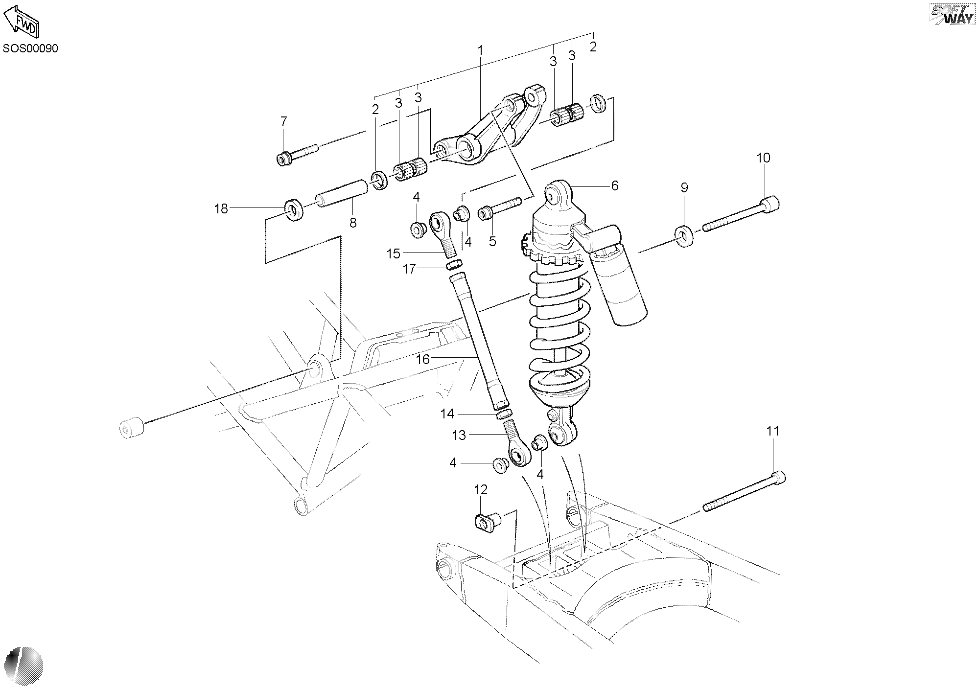 032 AMORTISSEUR ARRIERE POUR MONSTER S4 2002