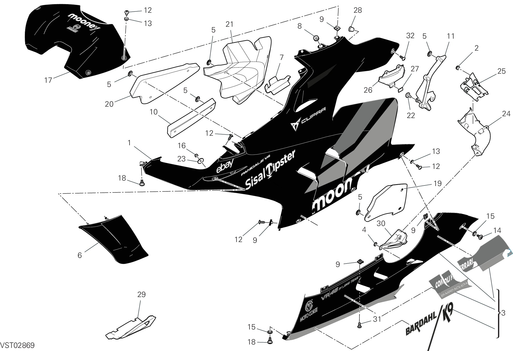 37C CARENE GAUCHE POUR SUPERBIKE PANIGALE V4 2023 BEZZECCHI RACING REPLICA 2024