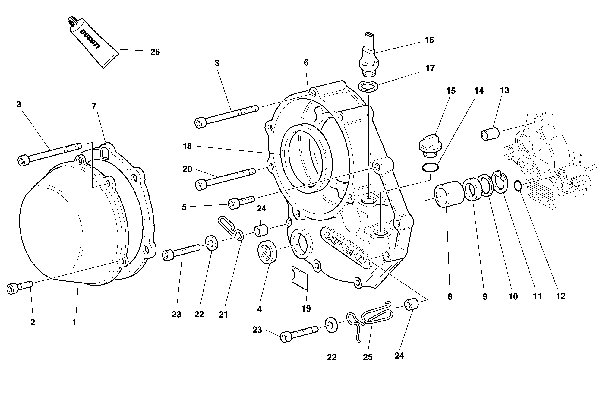 005 COUVERCLE EMBRAYAGE POUR SUPERBIKE 996 2000