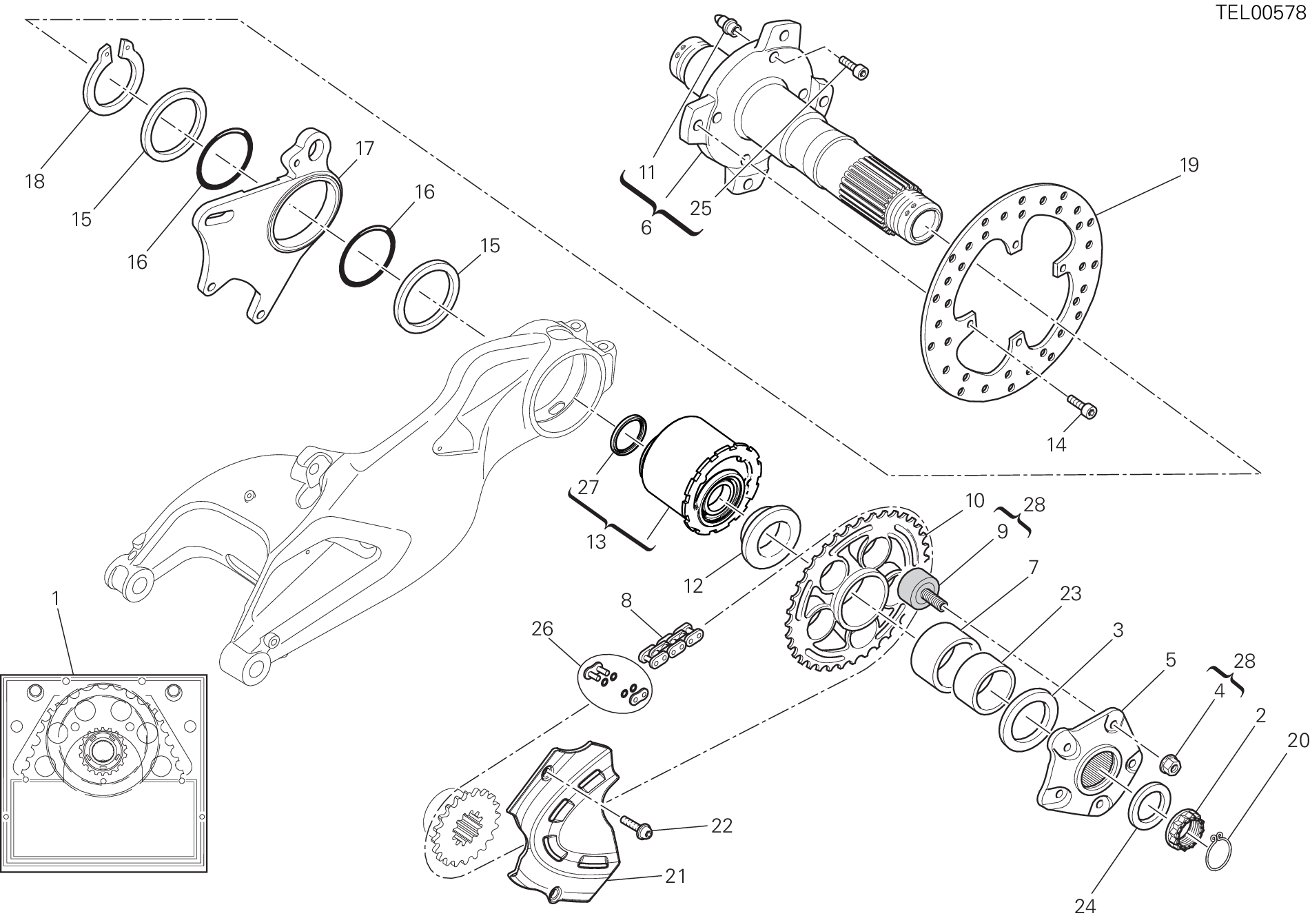 25A PIVOT ROUE ARRIERE POUR MONSTER 1100 2009