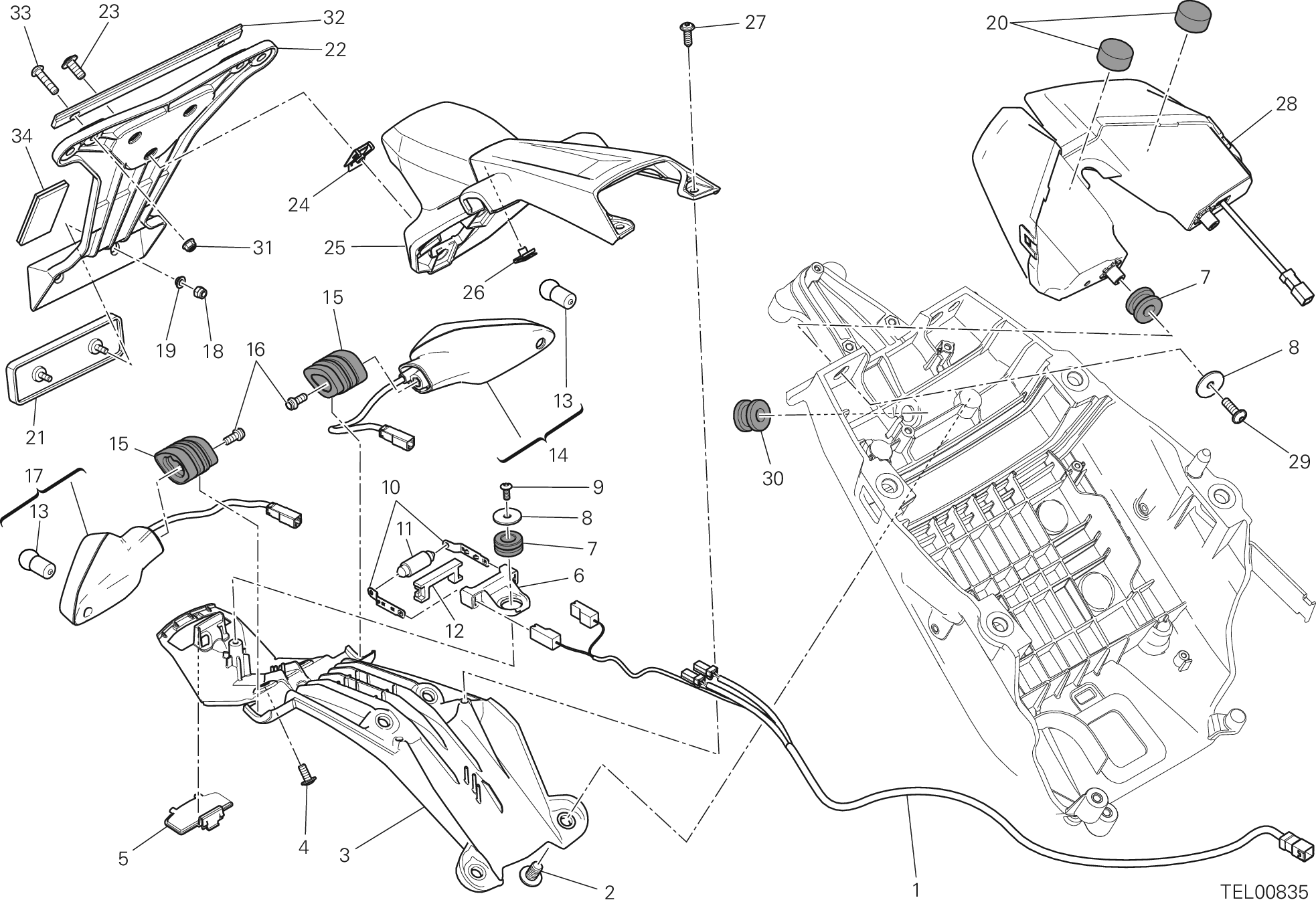 27B SUPPORT PLAQUE IMMATRICUL FEU ARRIERE POUR HYPERMOTARD 2014