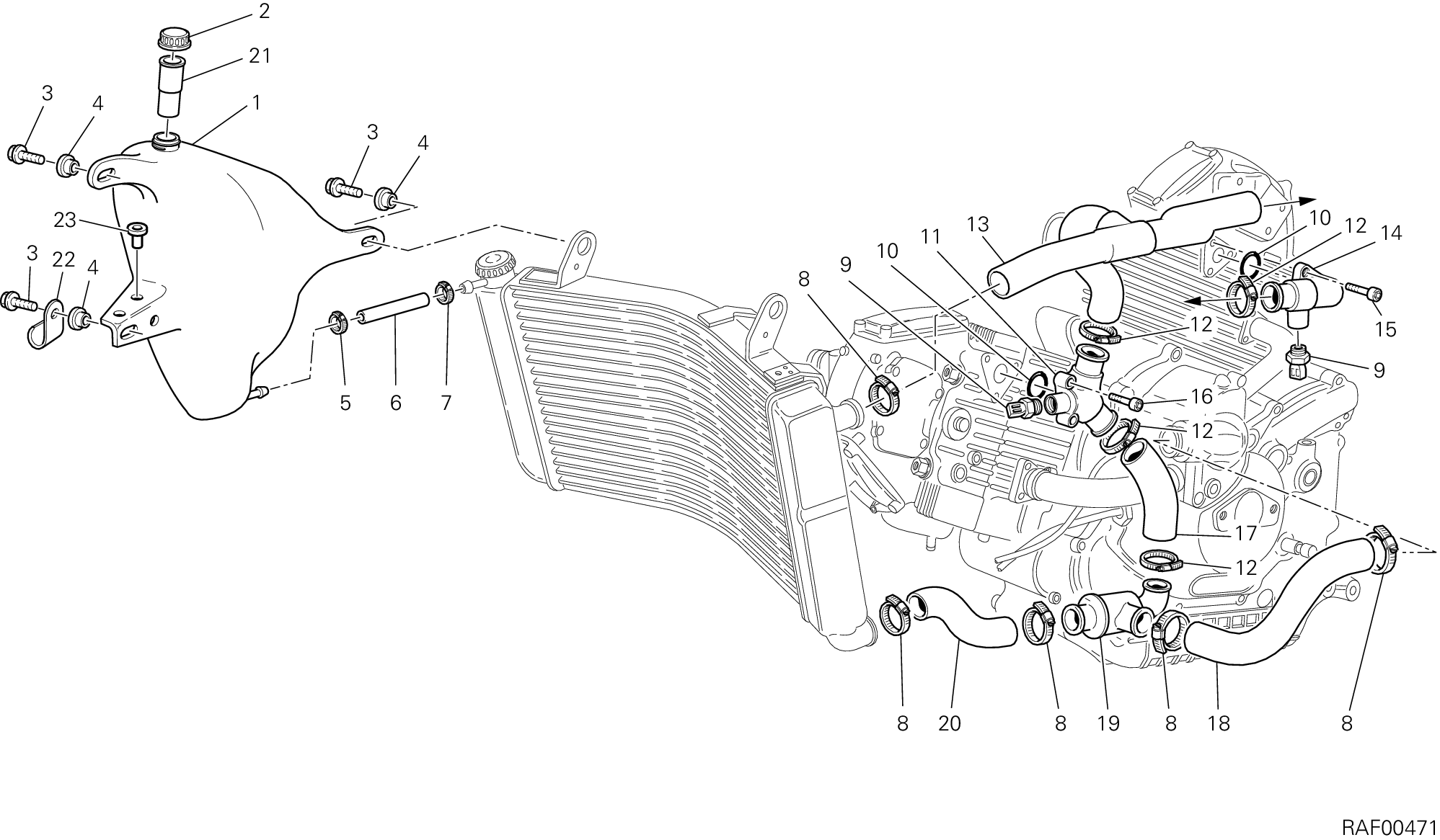 030 CIRCUIT DE REFROIDISSEMENT POUR SPORT TOURING ST2 2002