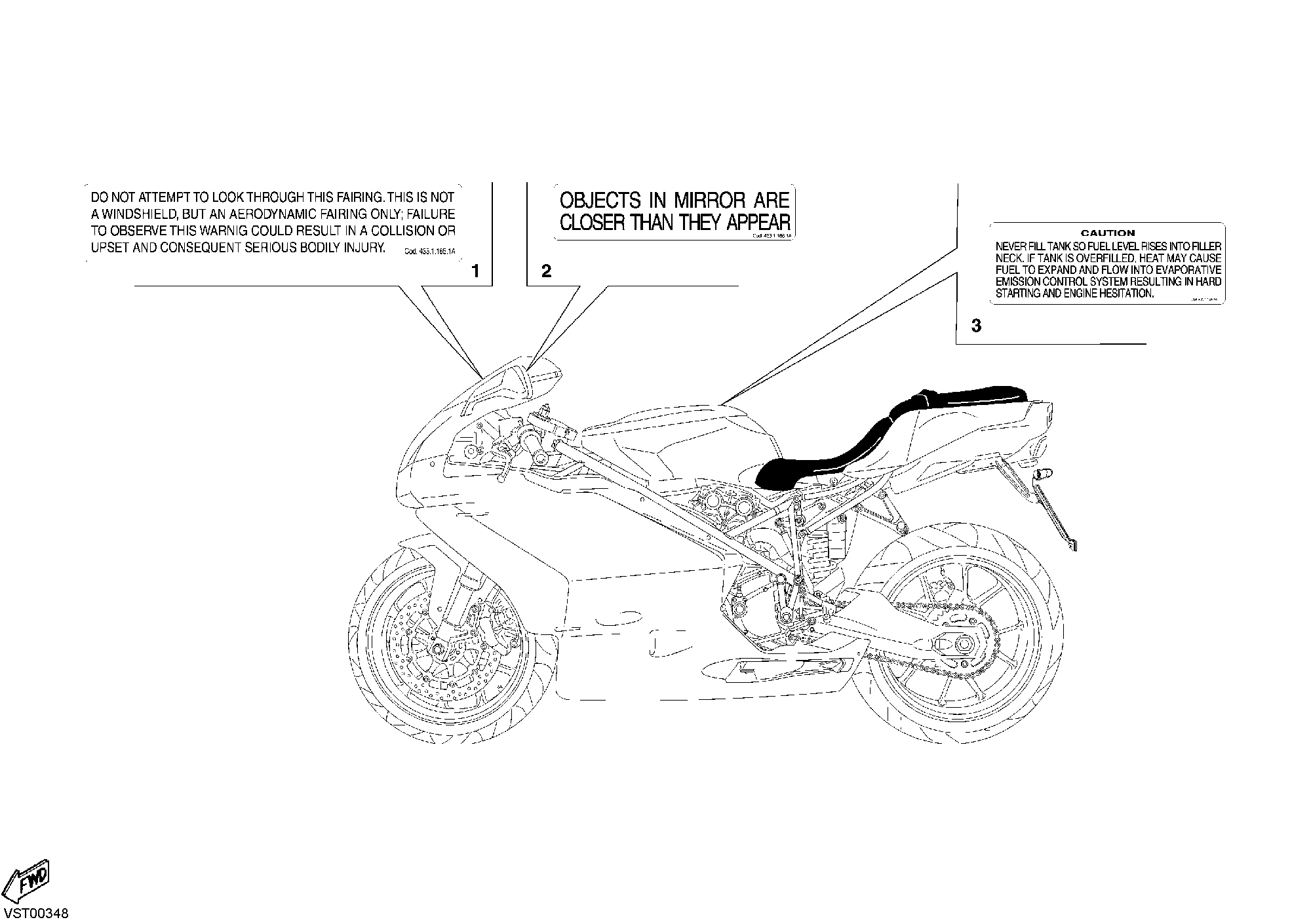 036 ETIQUETTES AVERTISSEMENT USA POUR SUPERBIKE 749 S 2004