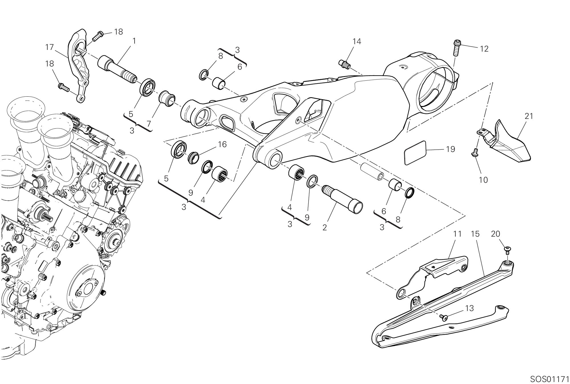 19A BRAS OSCILLANT ARRIERE POUR SUPERBIKE PANIGALE V4 2021